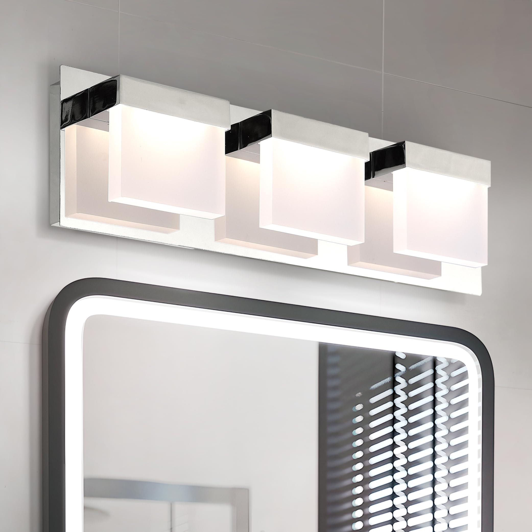 ASD LED Bathroom Vanity Light Fixture 3-Lights 15W 850LM Dimmable 3000-5000K Chrome Model A-LVF24M-3D15CC-CH