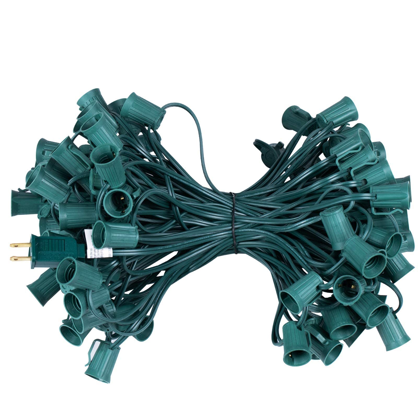 C9 Light Strand Set 200 FT for E17 Socket -12'' Spacing, Outdoor String Light Christmas Stringer with 100 Sockets 2Pack (Total 2