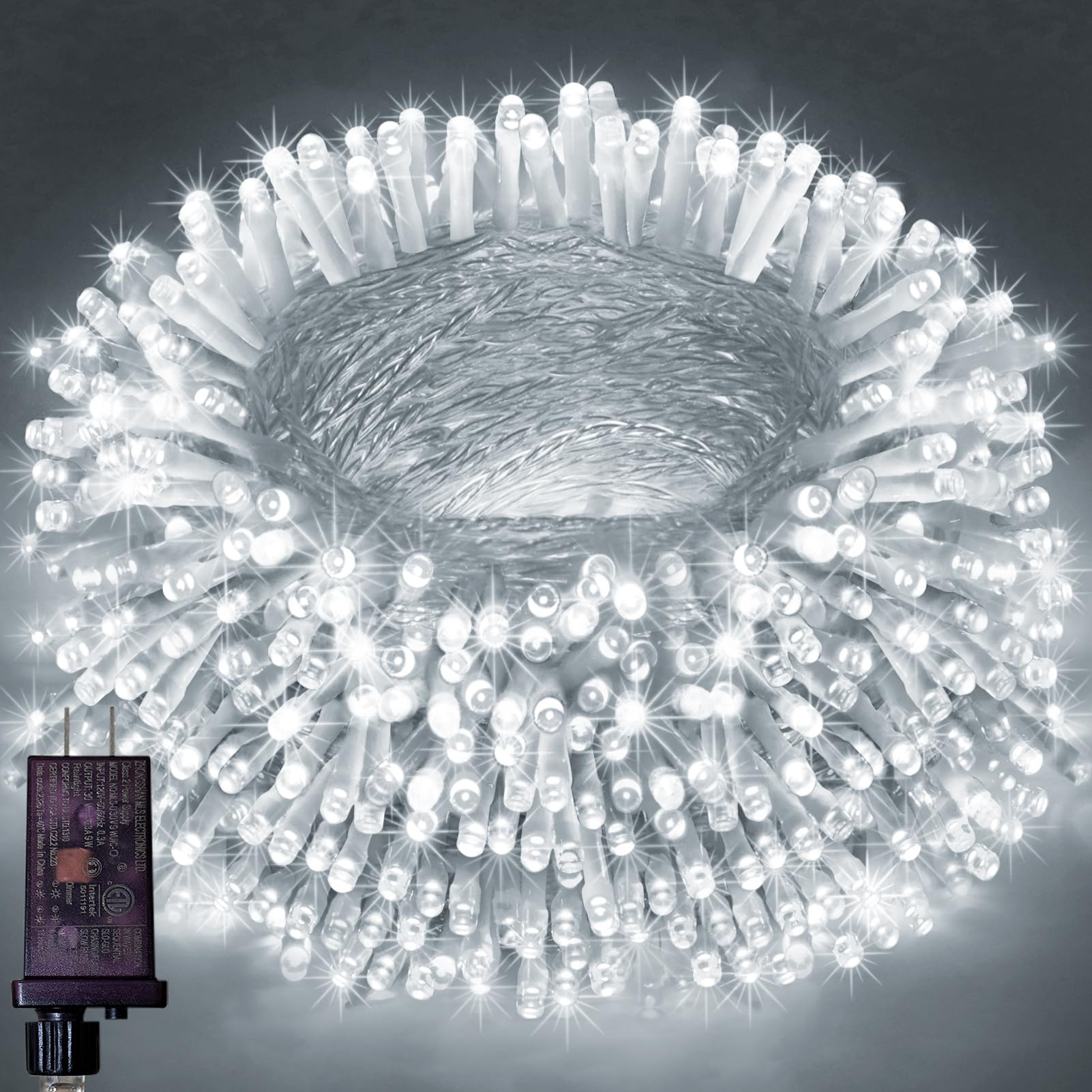 FLVOECN Outdoor Fairy Lights, Waterproof String Lights, 98Ft 300 LED, Cool White, 8 Modes Timer, Model YQS-200L
