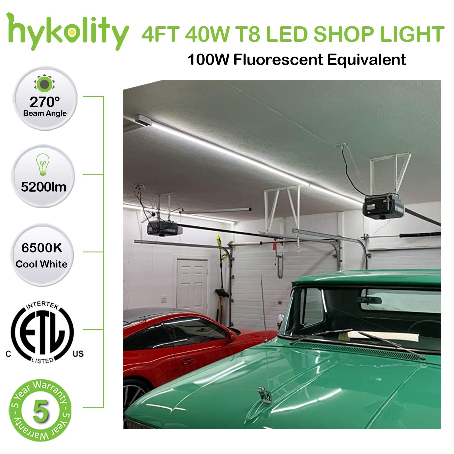 Hykolity 6 Pack 4Ft Led Shop Light,40W, 5200Lm, 6500K Super Bright White,V Shape Integrated T8 Led Tube Light,4 Foot Linkable Sh