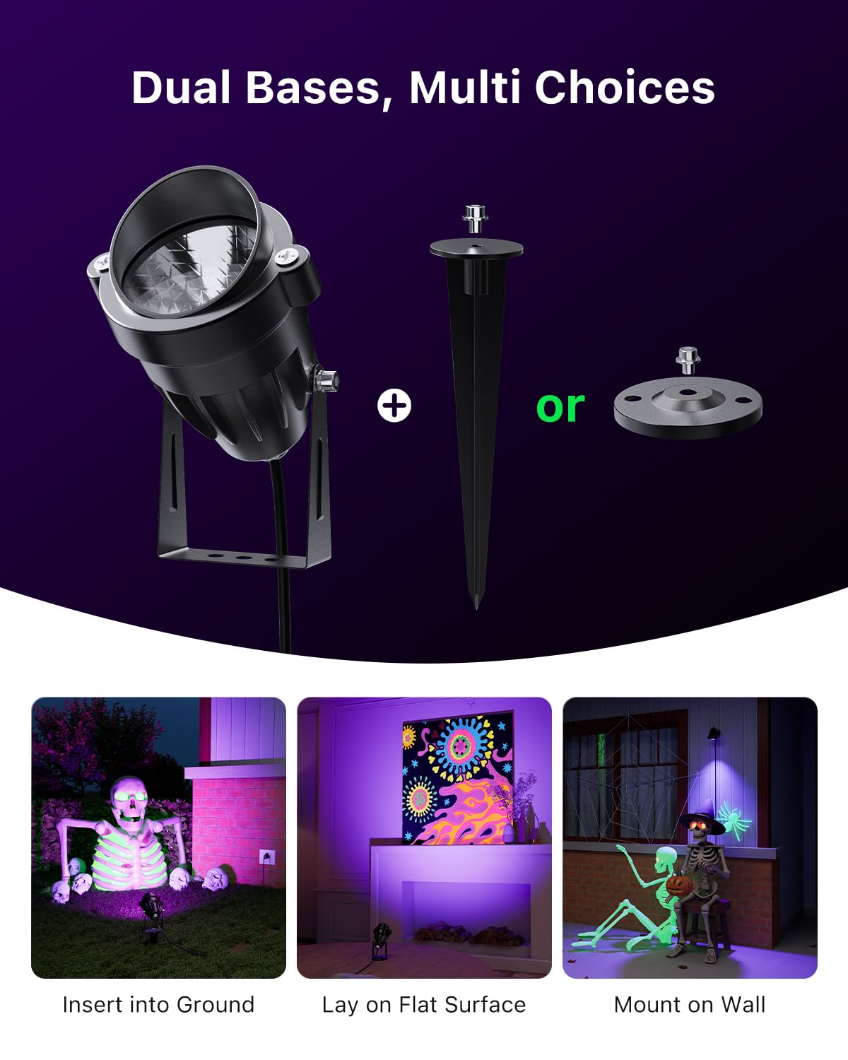 4 Pack Halloween Uv Landscape Spotlights For Outdoor Front Yard Waterproof Wired 120V Blacklight Spot Lights For Skeleton  Pumpkin  Ghost  Tree  Purple Ambiance Lighting For Porch  House  Wall  Lawn