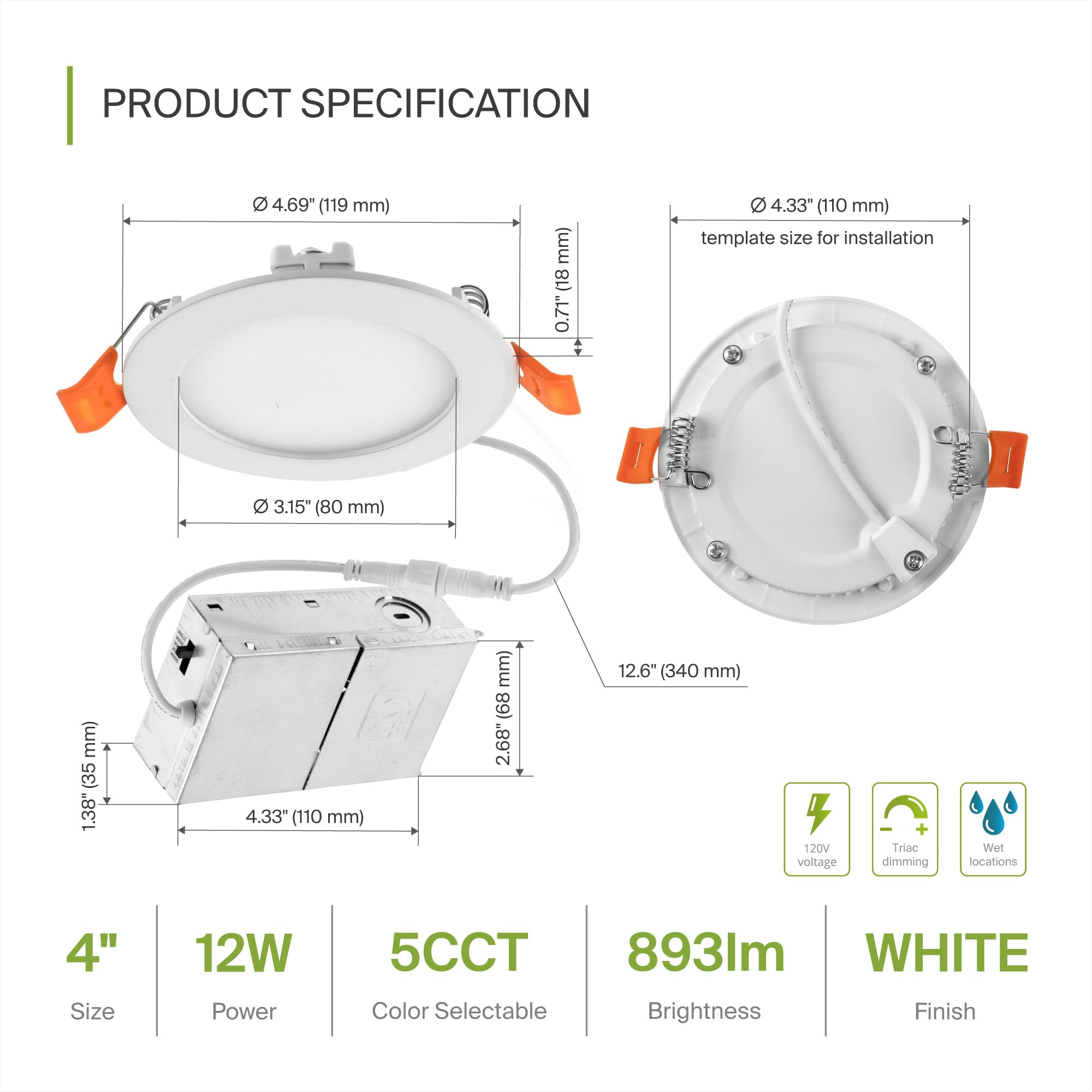 Asd 6 Pack Led Recessed Lighting 4 Inch 12W  5 Cct 2700K-5000K Cri90+  Ic Rated Ultra Thin Dimmable Ceiling Lights With J Box  Canless Wafer Downlight  Round Slim Panel Light  Ul Listed  White