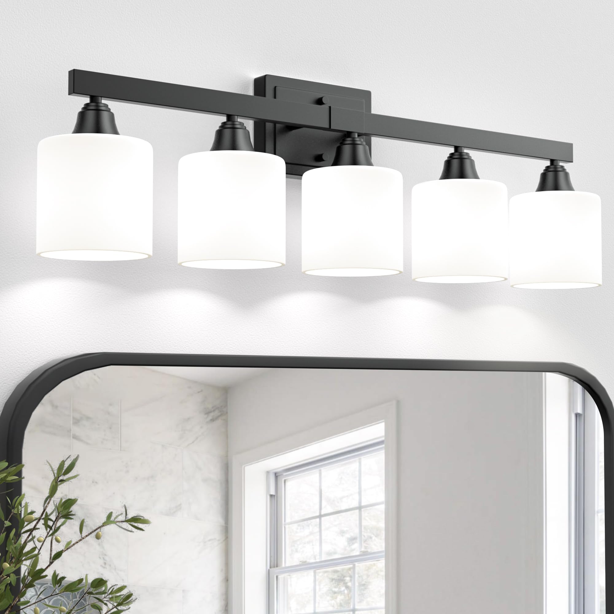Volisun 5-Light Bathroom Light Fixtures, Matte Black Bathroom Vanity Light Over Mirror, Modern Vanity Light For Bathroom With Mi
