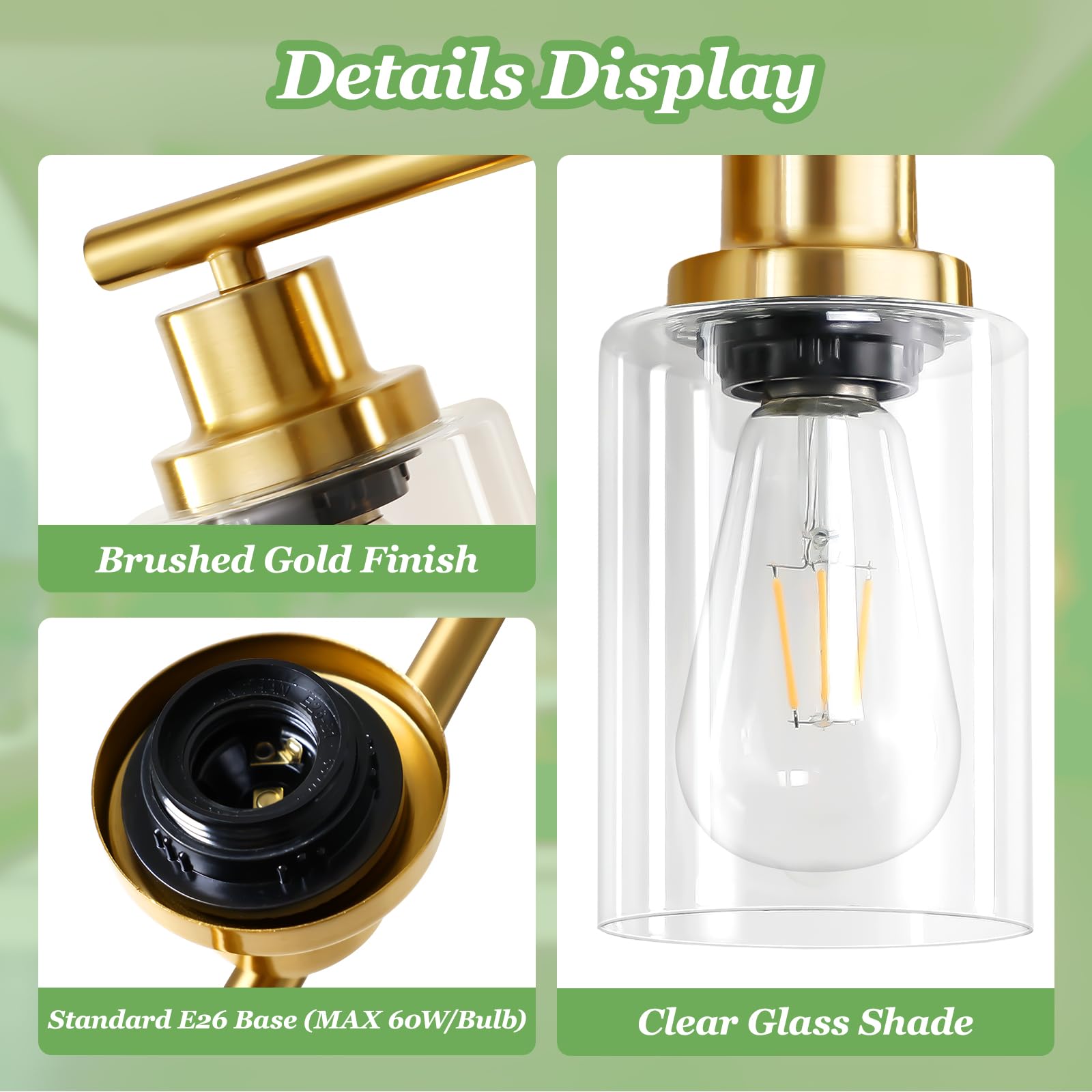 Guliaofo 6-Light Bathroom Vanity Light Fixture, Brushed Gold Metal with Clear Glass Shade, Model Gu-111-QGJ-6