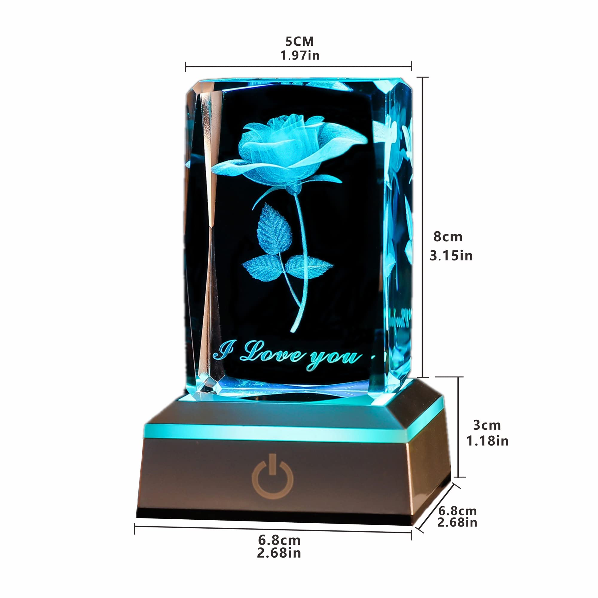 Bahujida 3D Rose Crystal With Led Color Lamp, Mothers Day Gift,Birthday Present For Girlfriend, Wife, Mother, Friendship And Lov