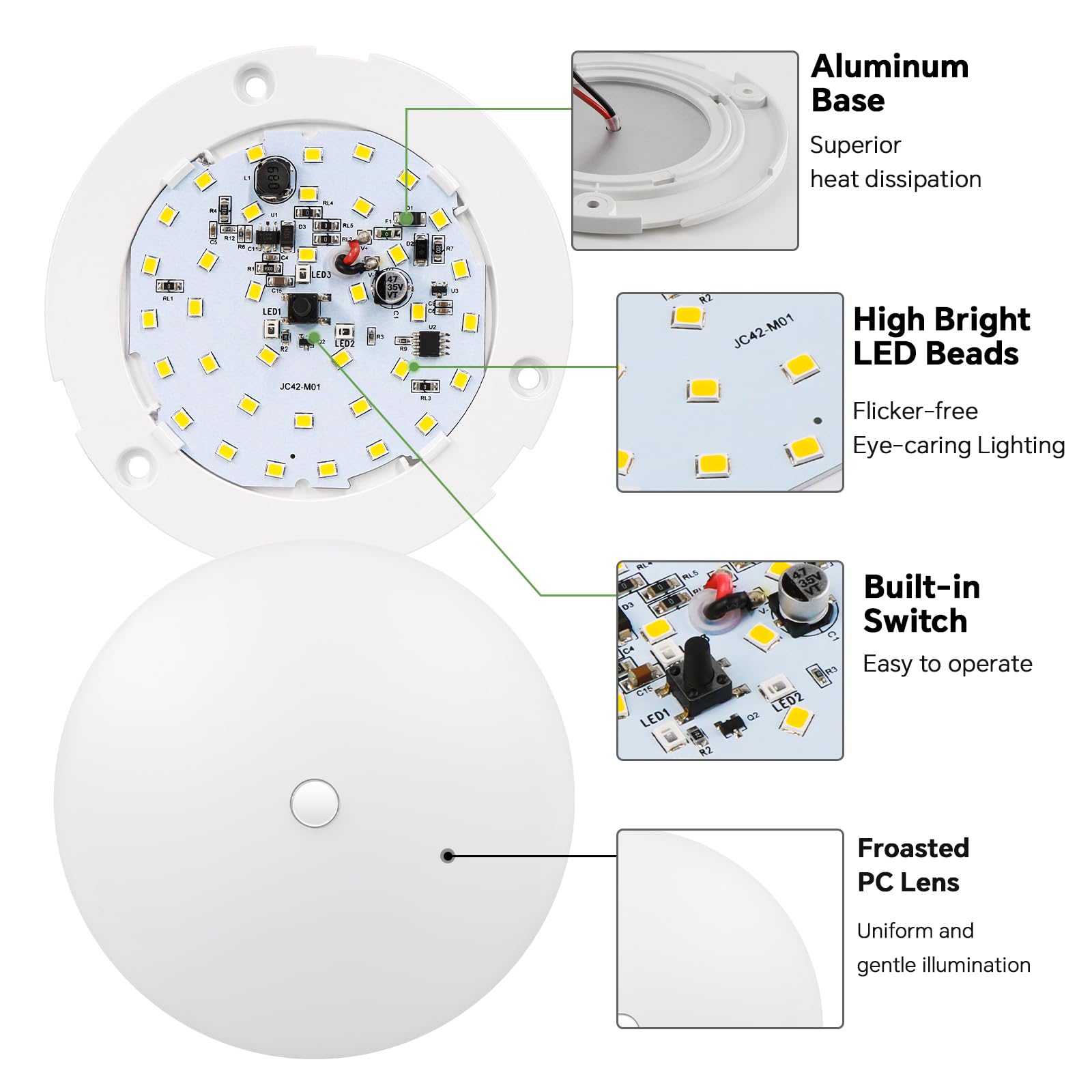 acegoo 12V LED Puck Light, Dimmable Surface Mount Down Light for RV, Boat, Camper, Warm White, Model ACE-SM-DL