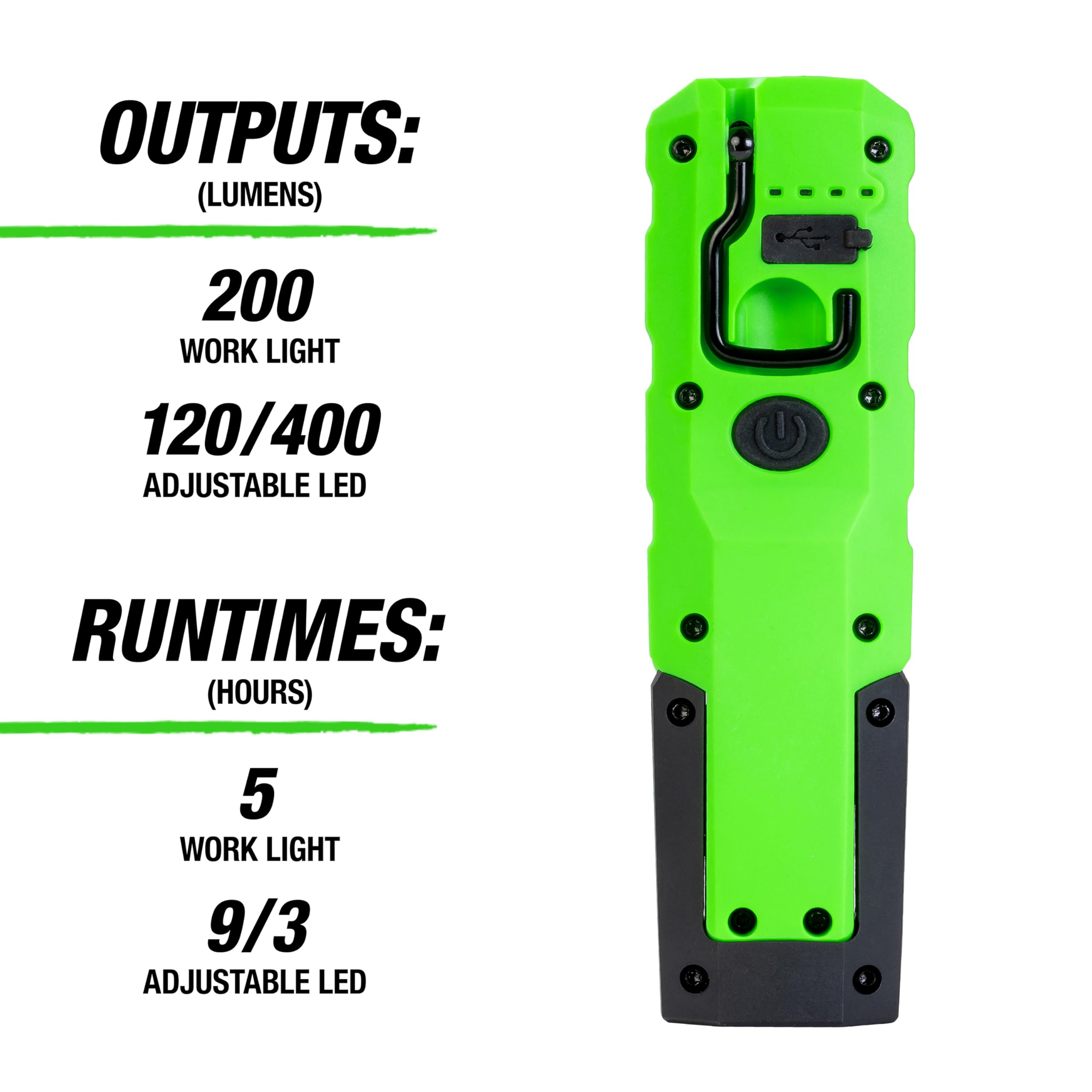 Oemtools 32124 Dual Mode 6.5'' Led Work Light, 400Lm Led Flashlight, Magnetic Base, Rechargeable With Usb Cable, Adjustable Brig