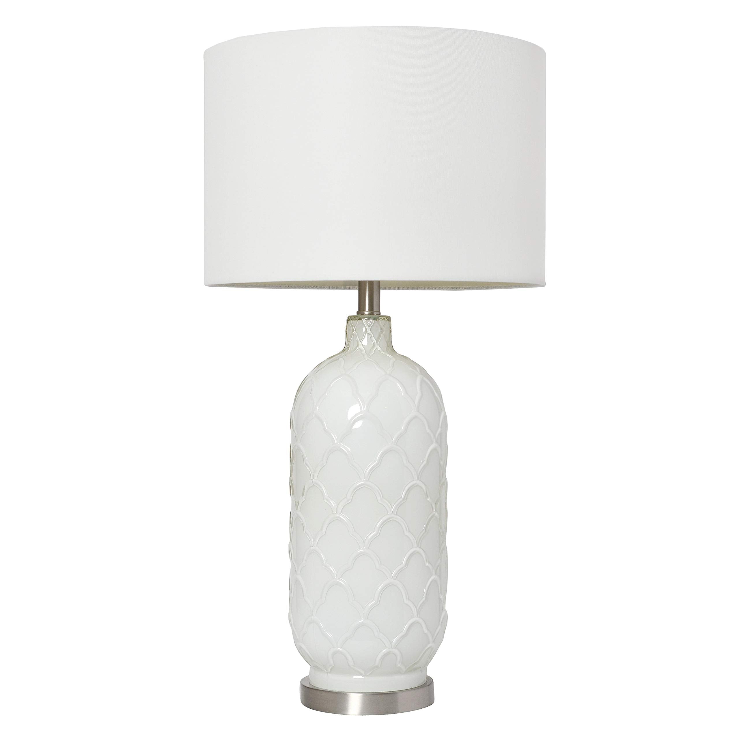 Elegant Designs Glass Table Lamp LT3322-WHT, White and Brushed Nickel Finish