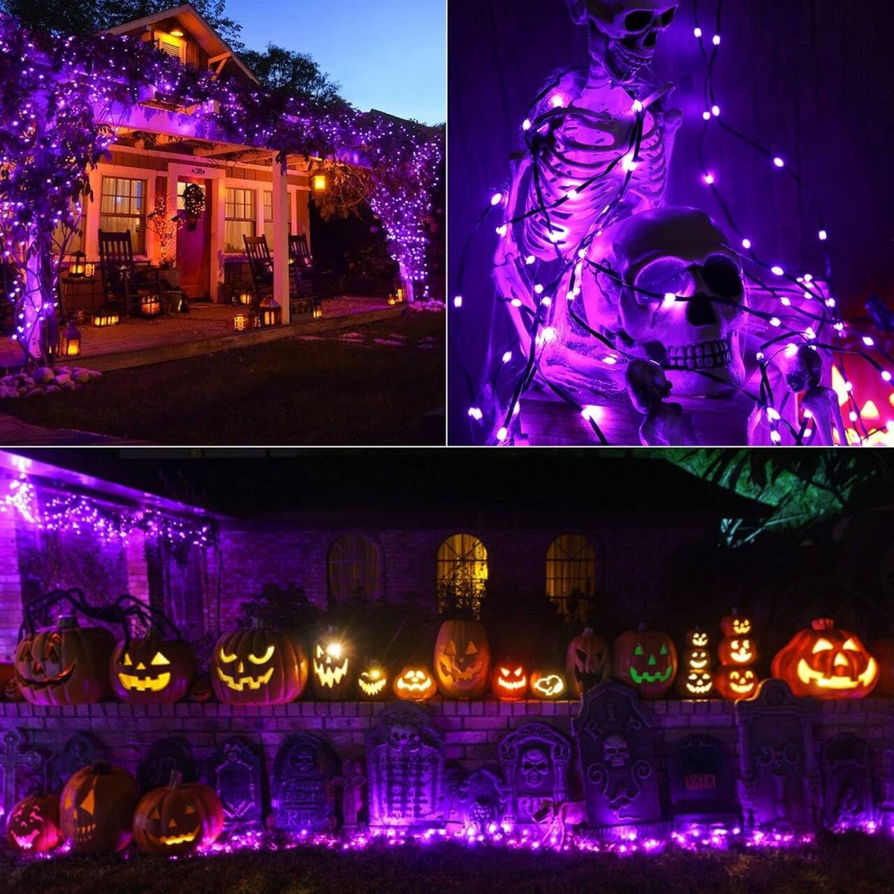SOLARBABY Solar Halloween Lights, 164FT 500 LED Purple String Lights, 19 Modes for Outdoor Garden Decor, Model 500LED-P