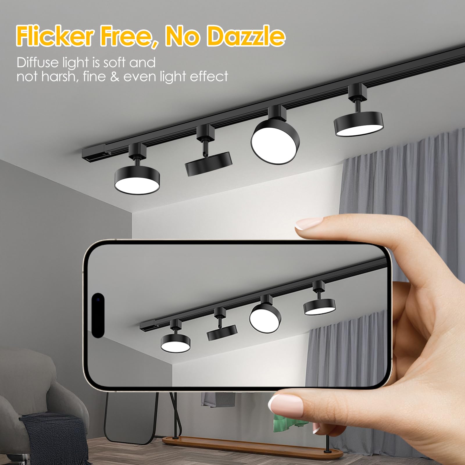 TuyuBEE H Type Dimmable LED Track Light Heads, 12W 1000lm, 3000K, Black, 3 Pack, Aluminum