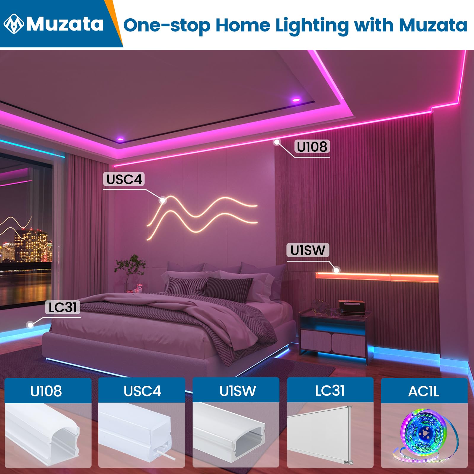 Muzata 2Pack 16.5Ft/5M Silicone Led Channel Ip67 Waterproof And Dustproof Flexible Bendable Spotless Diffuser Channel Fit Neon L