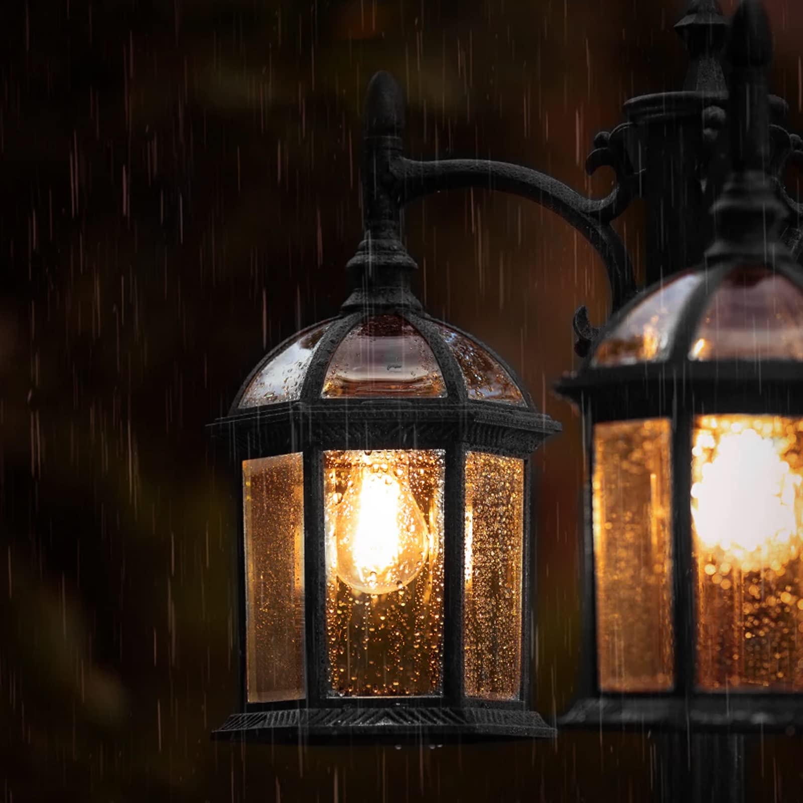 Partphoner Aluminum Outdoor Lamp Post, 3-Head Modern Street Light With Clear Glass Panels