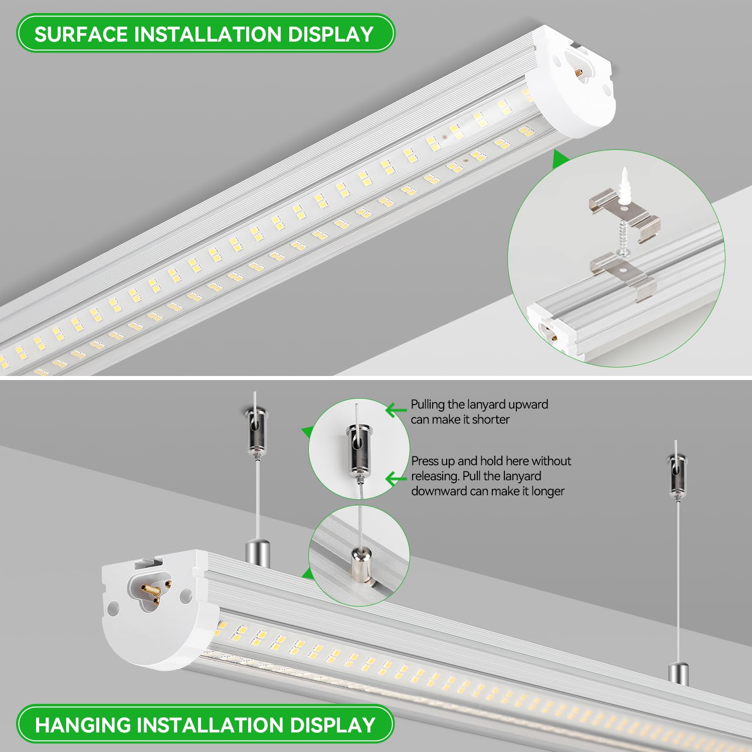 Skymoatled T12 4Ft Led Shop Lights Garage Lights,65W 5000K 10400Lm Daylight Color,Hanging/Surface Mount,Super Bright,Plug And Pl