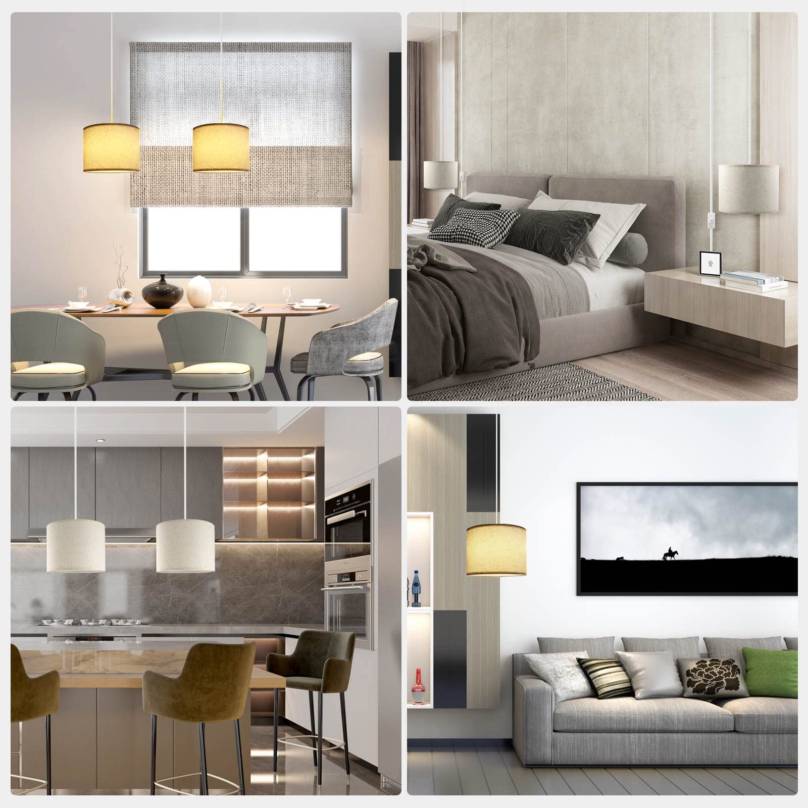 Kuaugst 15 Ft Plug In Pendant Light With On/Off Switch & Fabric Shade - Beige Hanging Lamp