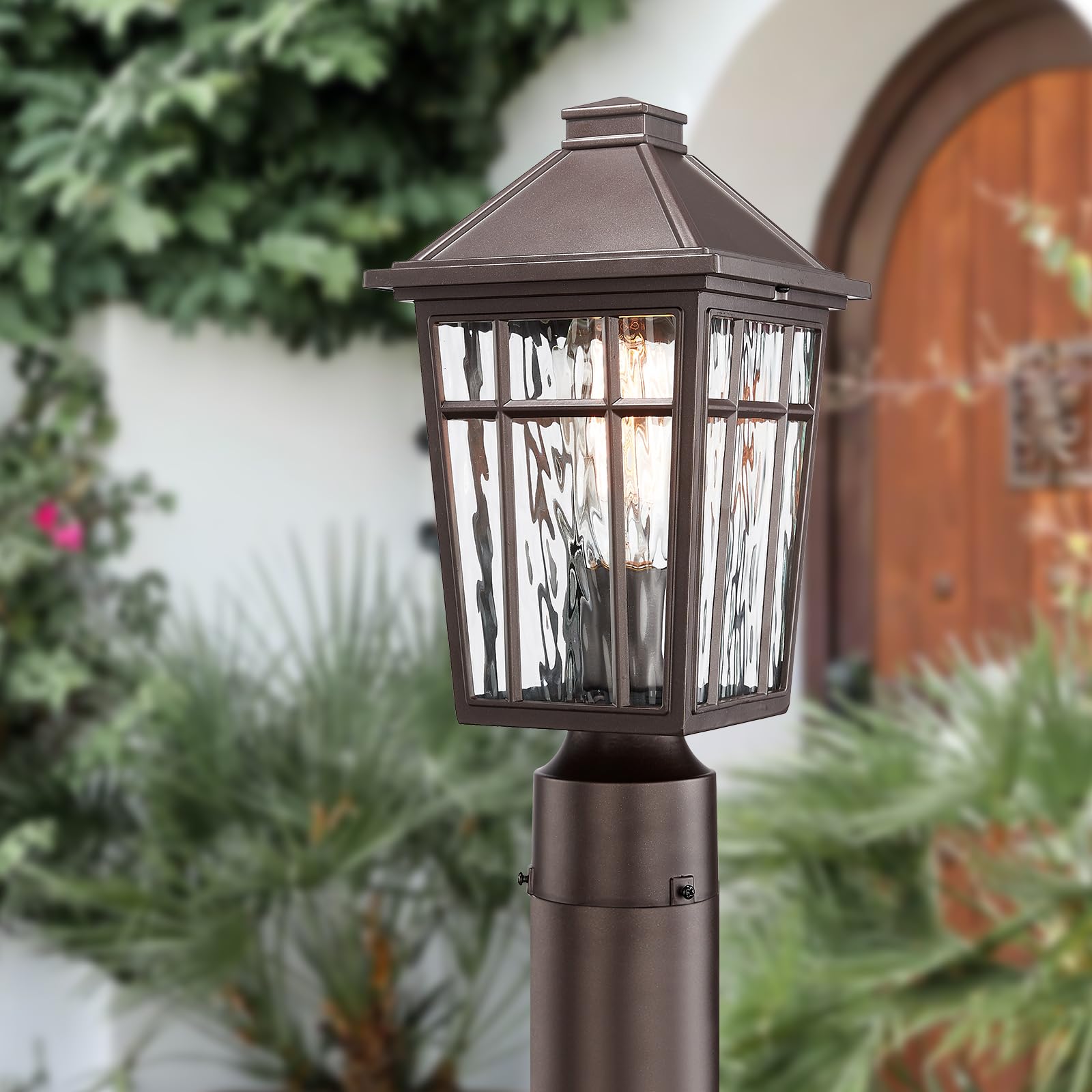 Darkaway Outdoor Post Lights Lamp Post Light Fixture, Waterproof Aluminum Housing With Water Ripple Glass, Fence Post Deck Light