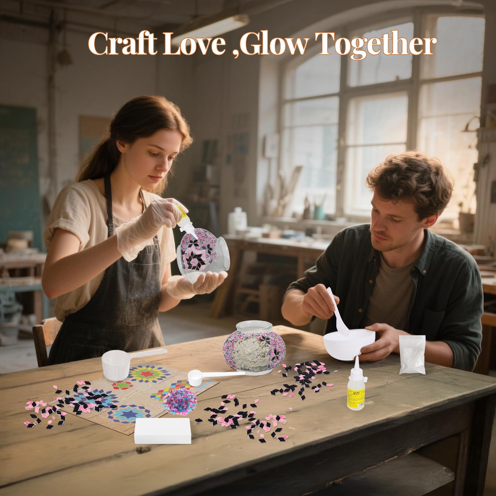 Bohmr Diy Turkish Mosaic Lamp Kit Moon Table Lamp Making Kit Easy No Sreduces Craft For Family Team Decorative Table Desk Light Crfat Kit For Living Room Bedroom Make Your Own Table Lamp Gifts Pink