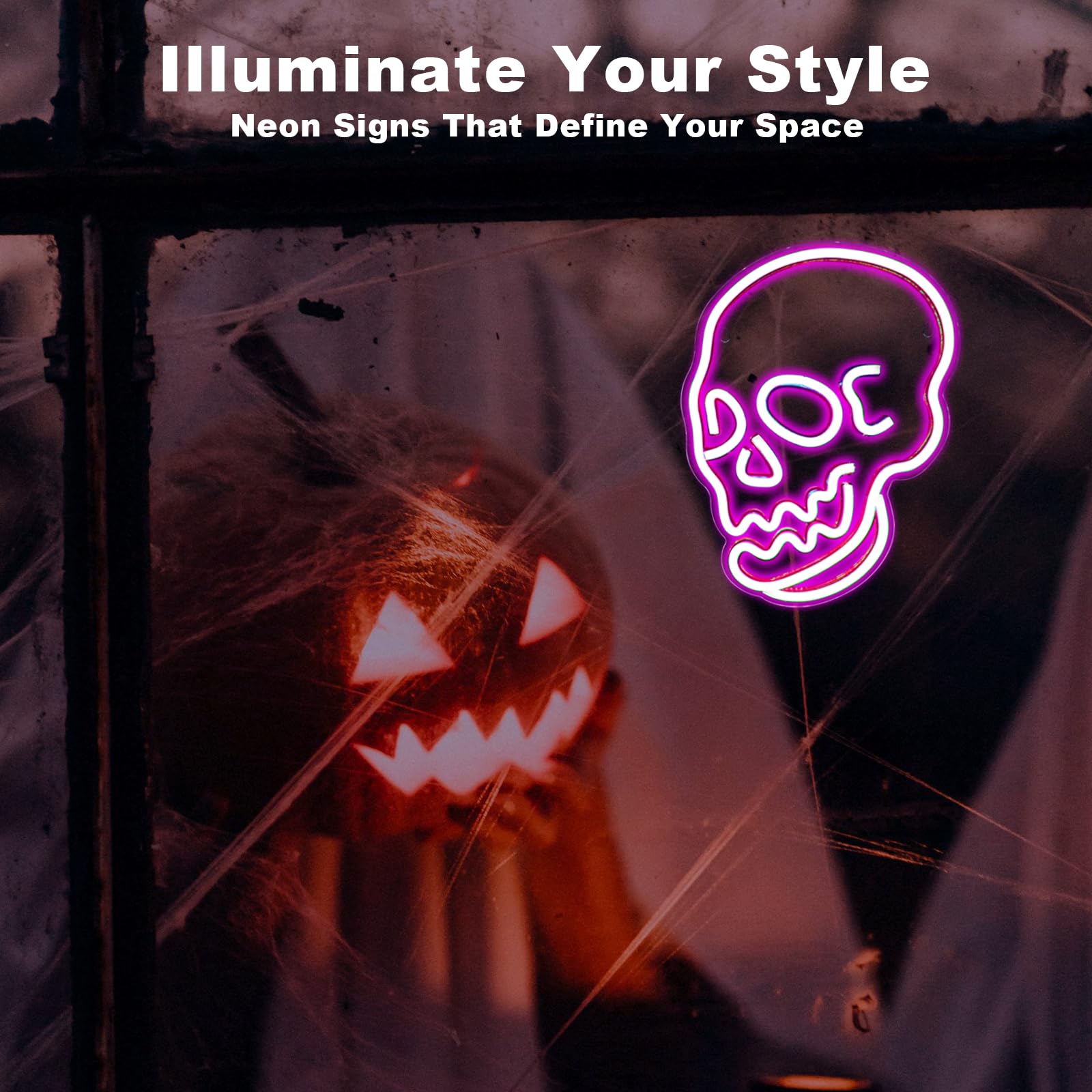 Wanxing Halloween Neon Sign Pink Led Sign Skeleton Skull Neon Light Ghost Led Neon Sign USB Powered Switch Light up Sign Neon Si