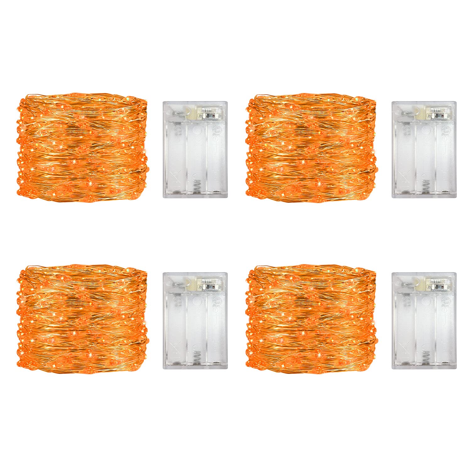 yongzhenlite 4 Pack Battery Operated LED Fairy Lights with Timer, 10 Feet, 30 Count LEDs, Orange