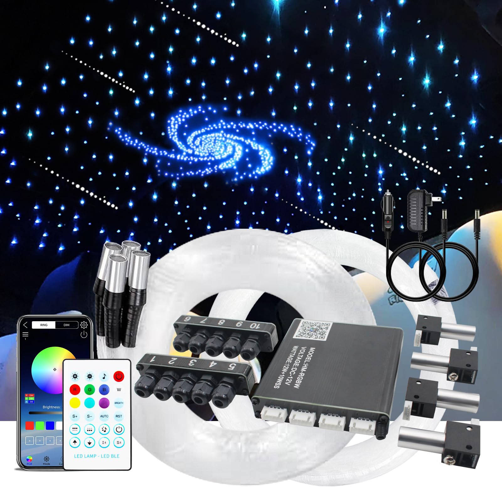 Diadcely Upgraded Starlight Headliner Kit, Meteor & Music Effect 16 Million Colors, 22W RGBW 1300pcs 0.2in x 4.92ft, Split 4+10 