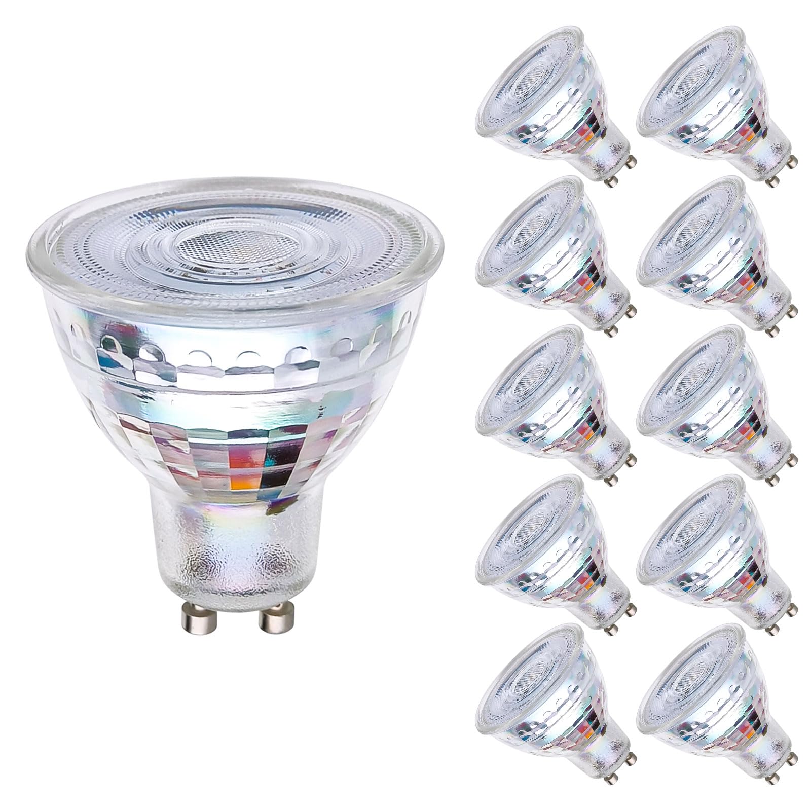 LISTOCASA GU10 LED Light Bulbs, Dimmable, Glass, 5.5W (55W Halogen Equivalent), Cool White 6500K, 10 Pack