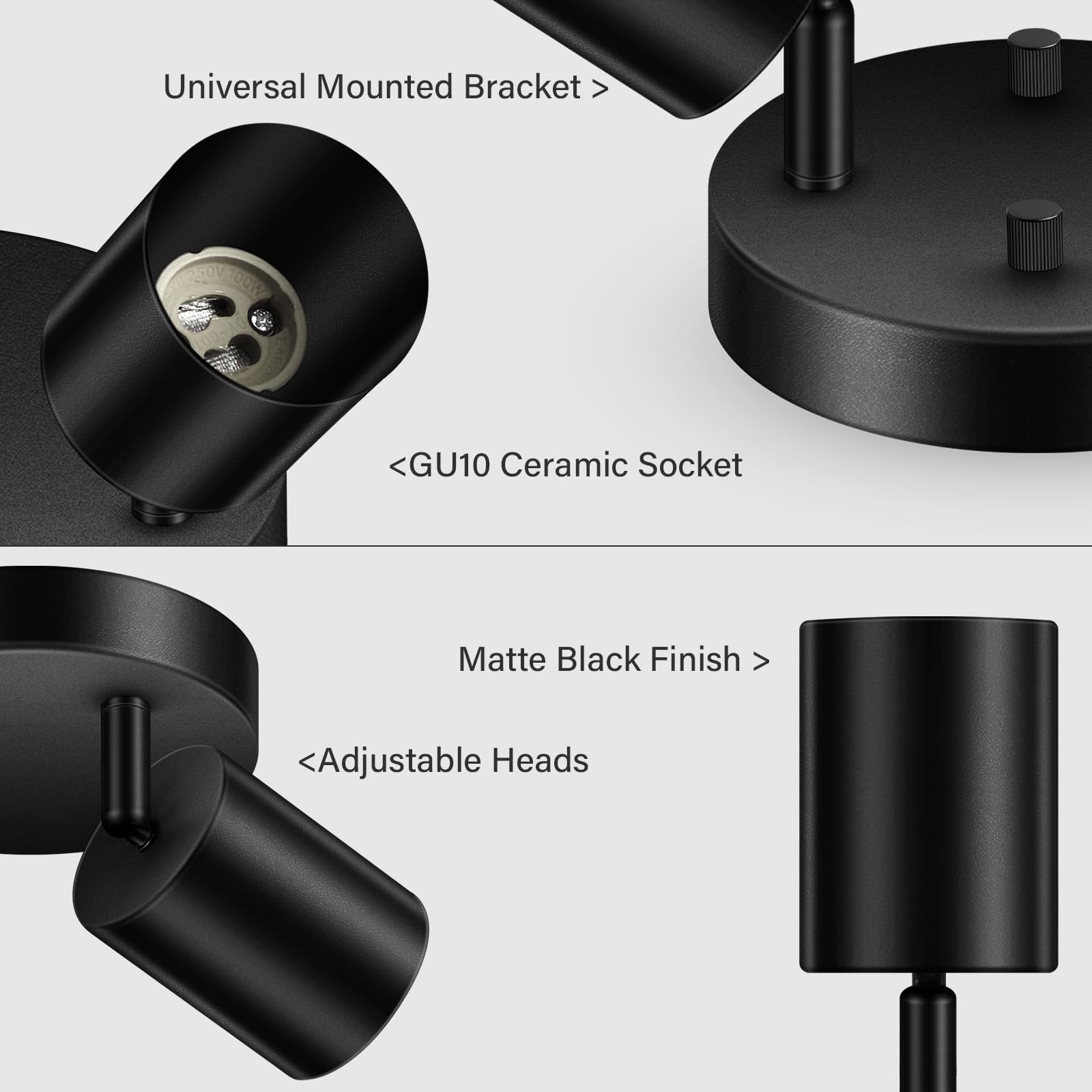 BoostArea LED Track Lighting Kit, 2 Light, Metal, Black, Model C0321, Flexibly Rotatable Heads