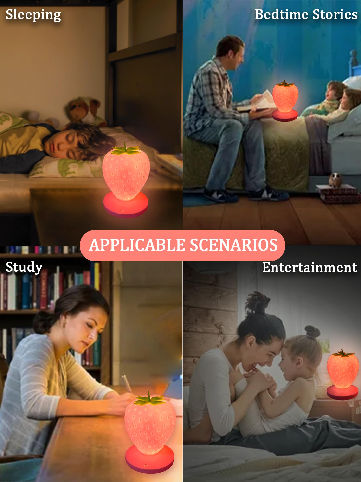 Wlhong Strawberry Night Light,Cute Silicone Strawberry Lights Kawaii Room Decor,Usb Rechargeable Bedside Lamp 3 Gear Touch Lighting,Cute Strawberry Gifts For Baby,Children, Toddlers,Teen Girls