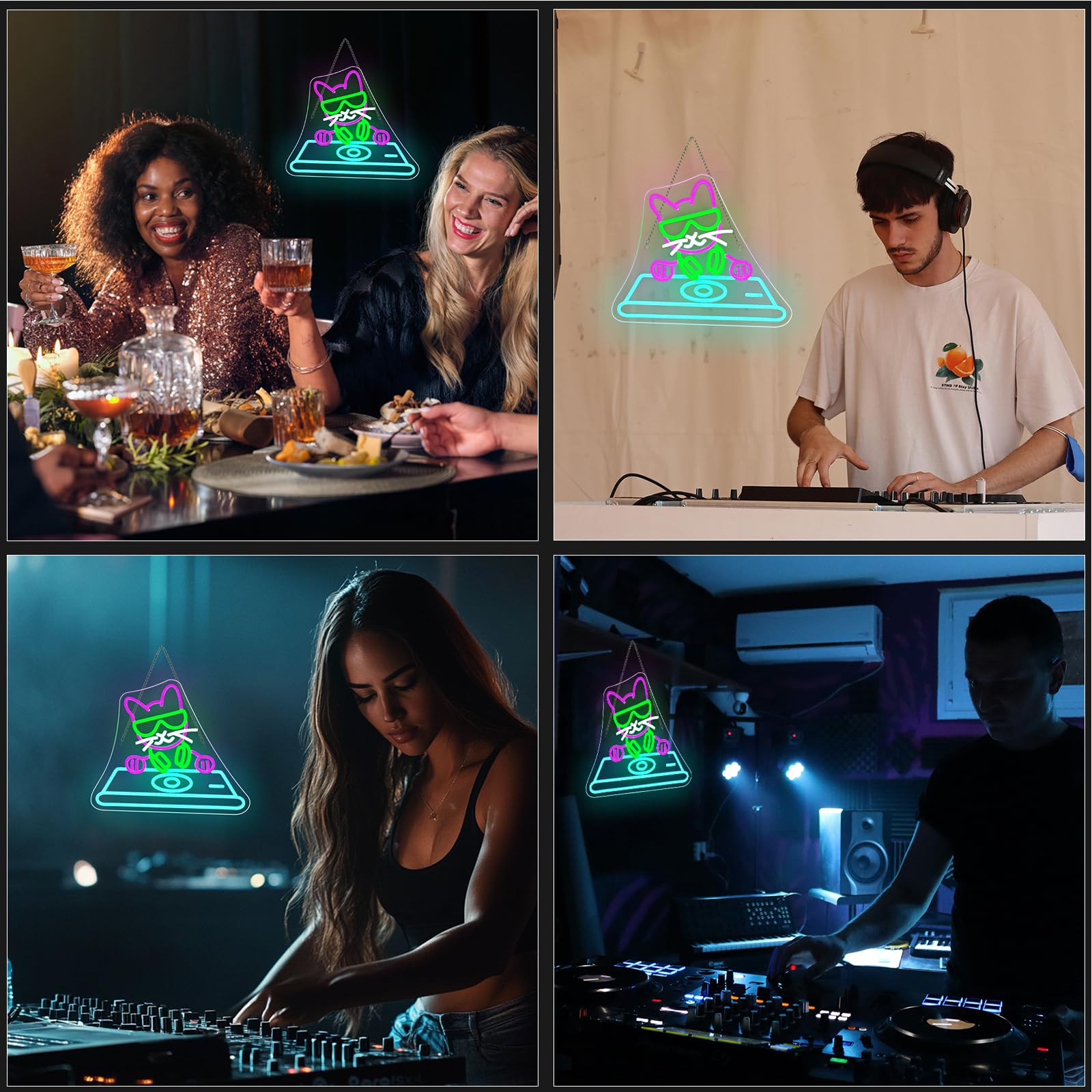 Wanxing DJ Cat Neon Sign, USB Powered, Dimmable, 14.9inx12.6in, Colorful for Home, Party, Office, Bedroom, Bar, Music Studio