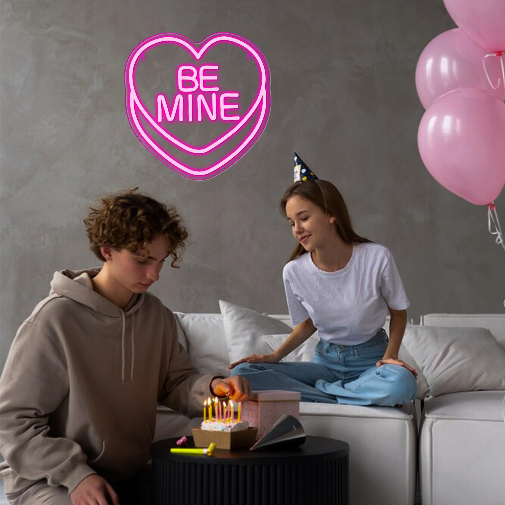 Be Mine Neon Sign, Candy Heart Neon Light, Valentines Day Decor, Romantic Gift, USB Powered for Home Room Wall Decor Wedding Pa