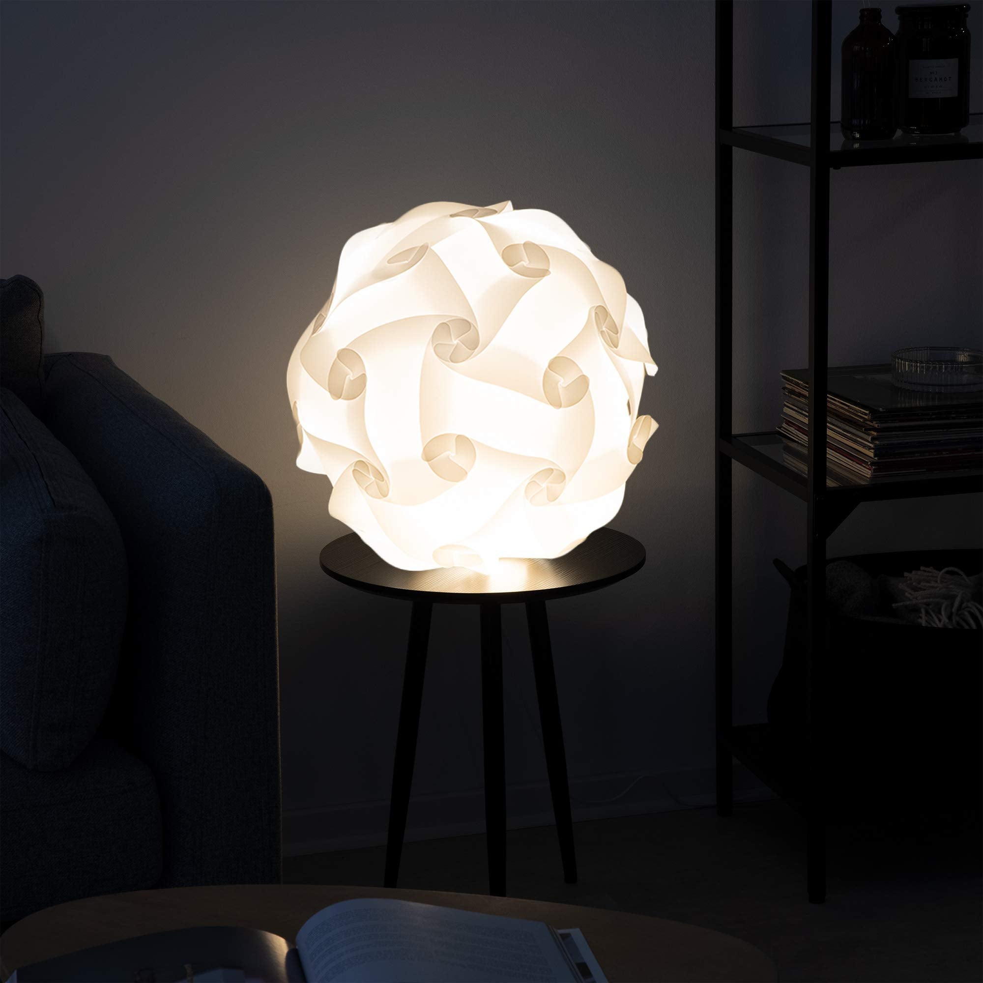 kwmobile DIY Puzzle Lamp Shade, Modern IQ Jigsaw Light, 30 Pieces, XL Size, White, Model 39225_m000096