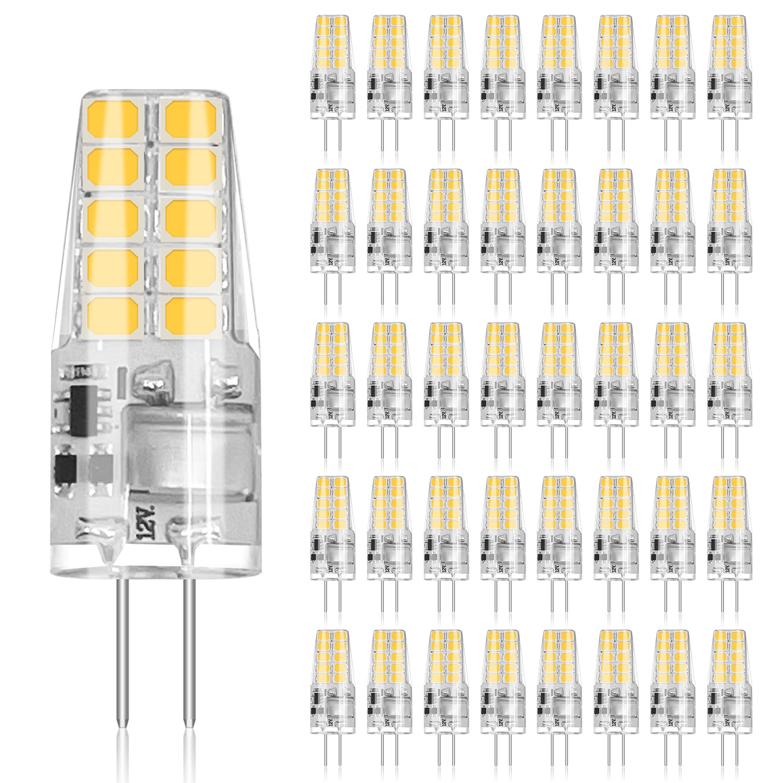 BUBO 40 Pack G4 LED Bulb 2W Equivalent 30W 3000K Warm White 250 Lumens 360Beam Angle  T3 Halogen Bulb Replacement Landscape Bulbs  AC/DC 12V Led Lights G4 Bi-Pin Base for Outdoor Landscape Lighting