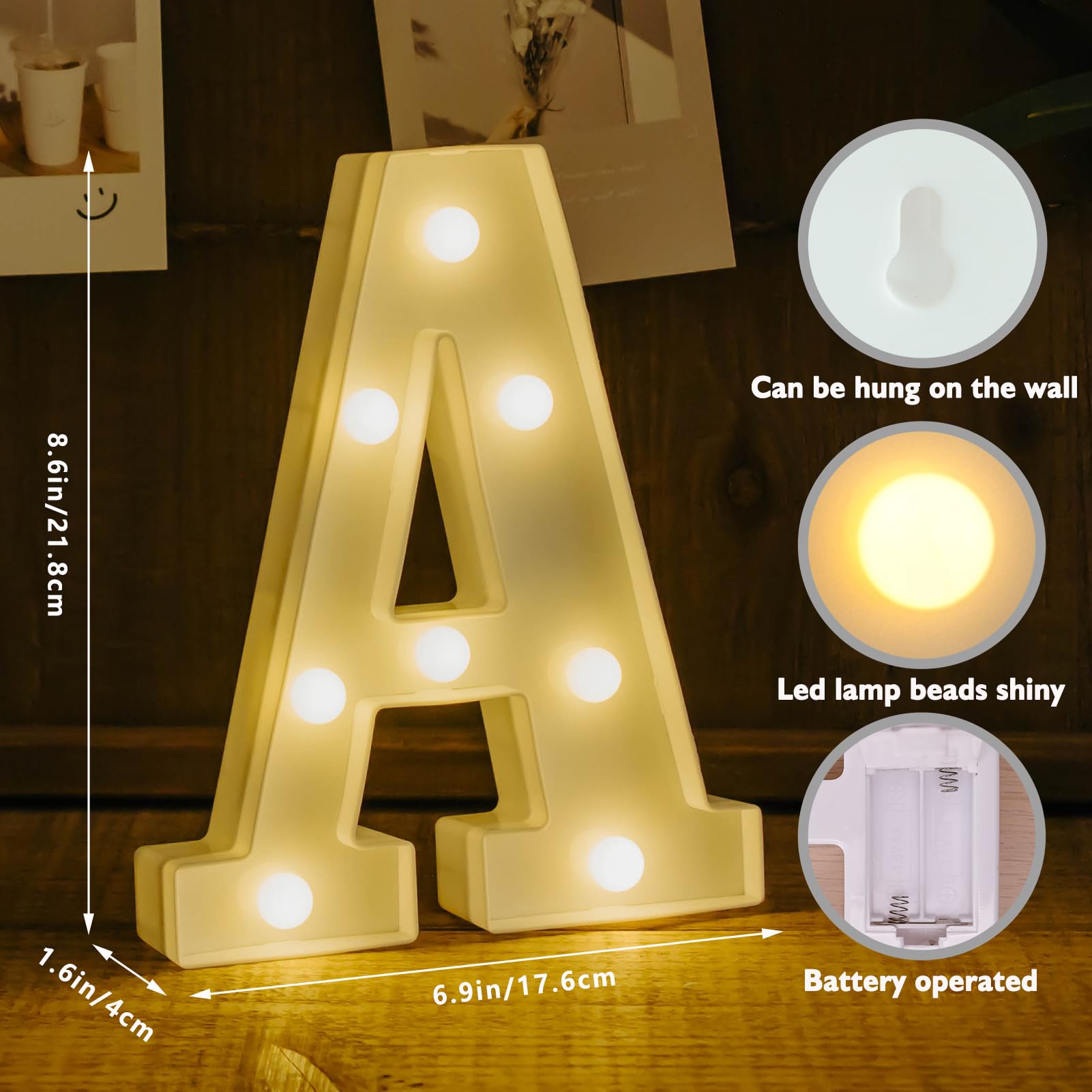 IFDGCTK LED Marquee Letter Lights, Battery Powered, Warm White Acrylic, Model IFDGCTK