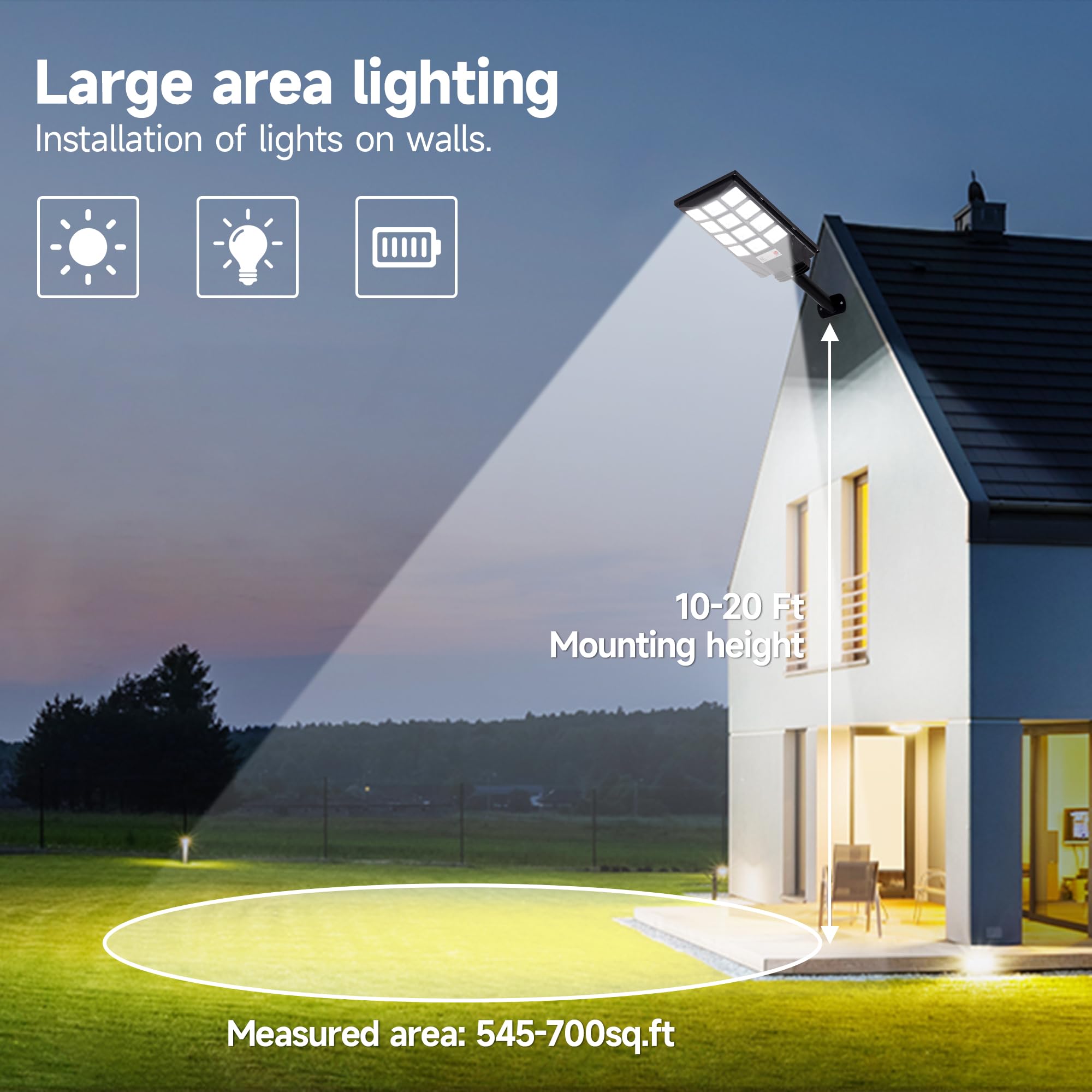 TFKK Solar Street Lights - 6500K LED Dusk to Dawn Motion Sensor, Waterproof Security Light, 2PCS, White