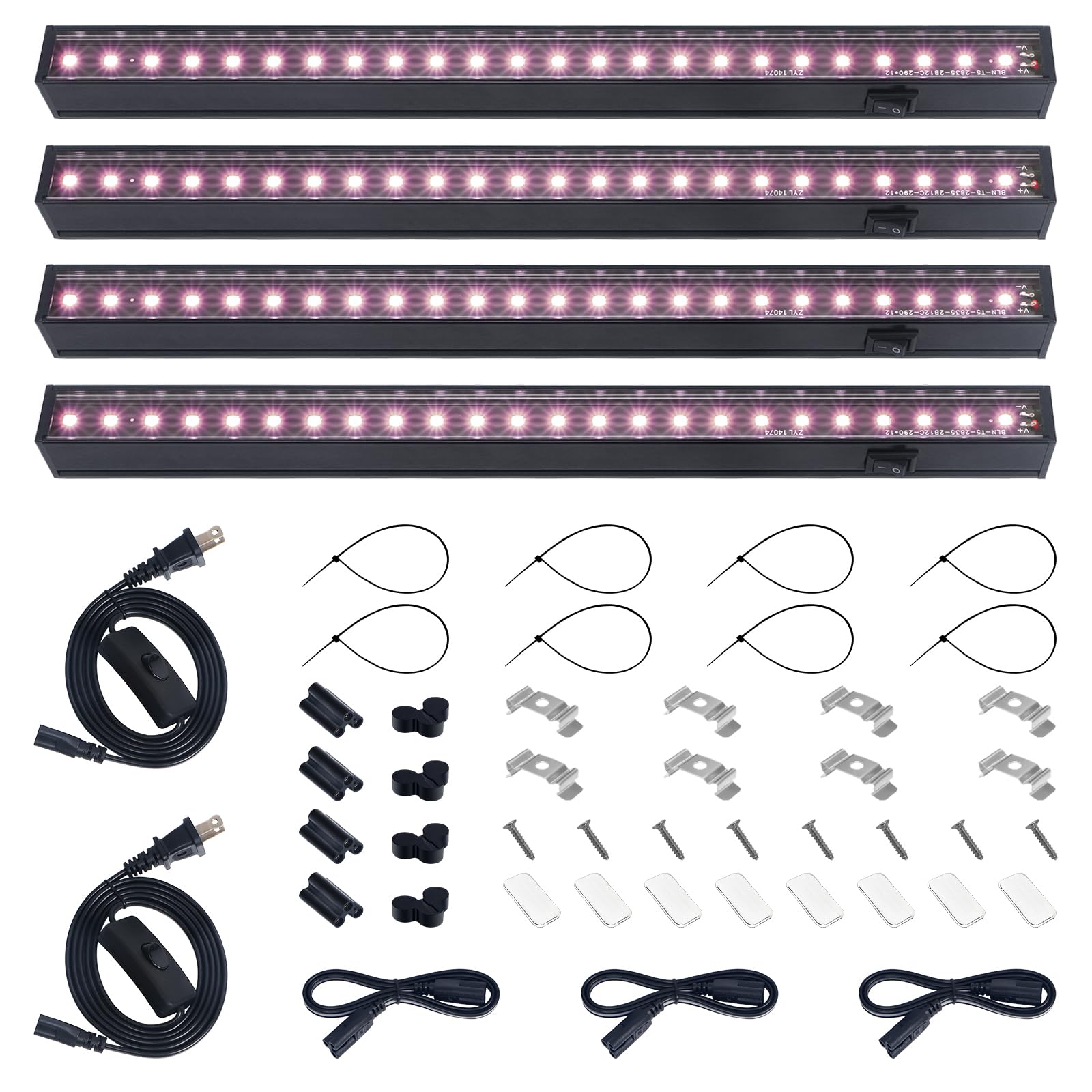 Barrina LED Grow Lights for Indoor Plants, T5 Grow Light Strip, Black Cover, Pinkish White, 4 Packs, Model NC05