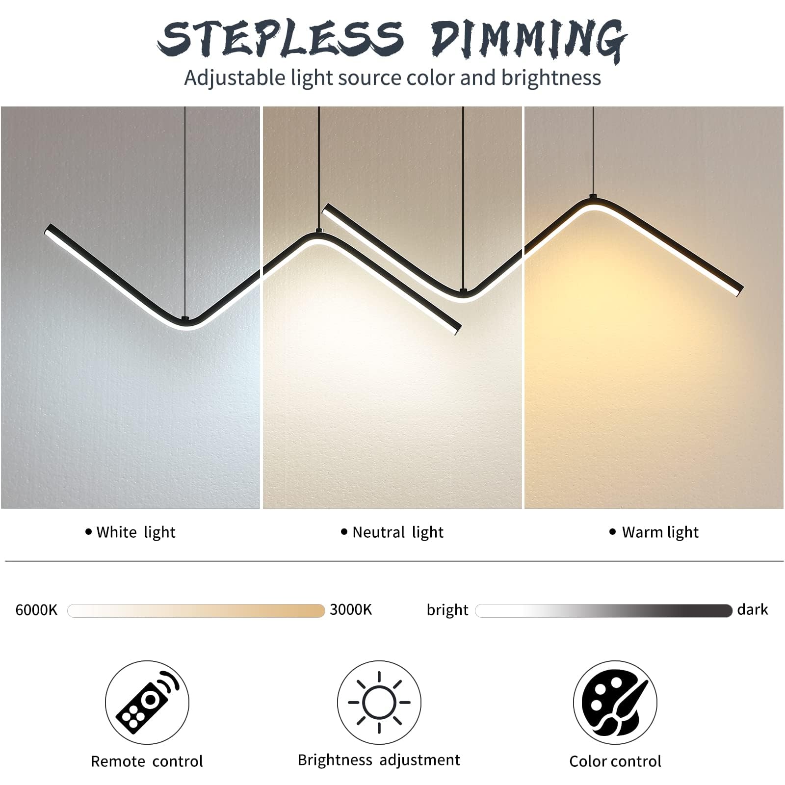 Matven Led Modern Linear Pendant Lights, Dimmable Led Hanging Chandelier Fit Dining Room Kitchen Island, 3000K-6000K With Remote