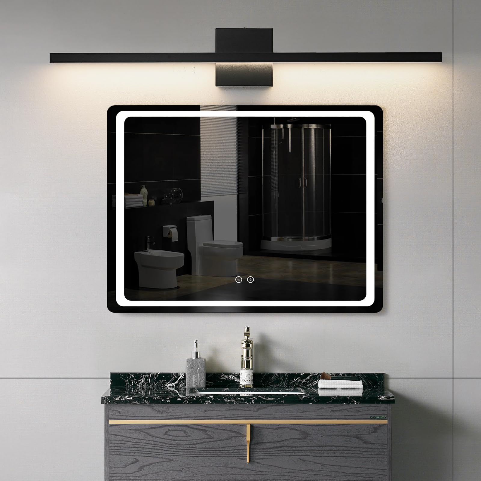 Epinl Black Bathroom Vanity Light - 31.5 Inch Modern Bathroom Light Fixture Over Mirror 22W Led Dimmable Wall Sconce Lighting Fixture For Bathroom Bedroom