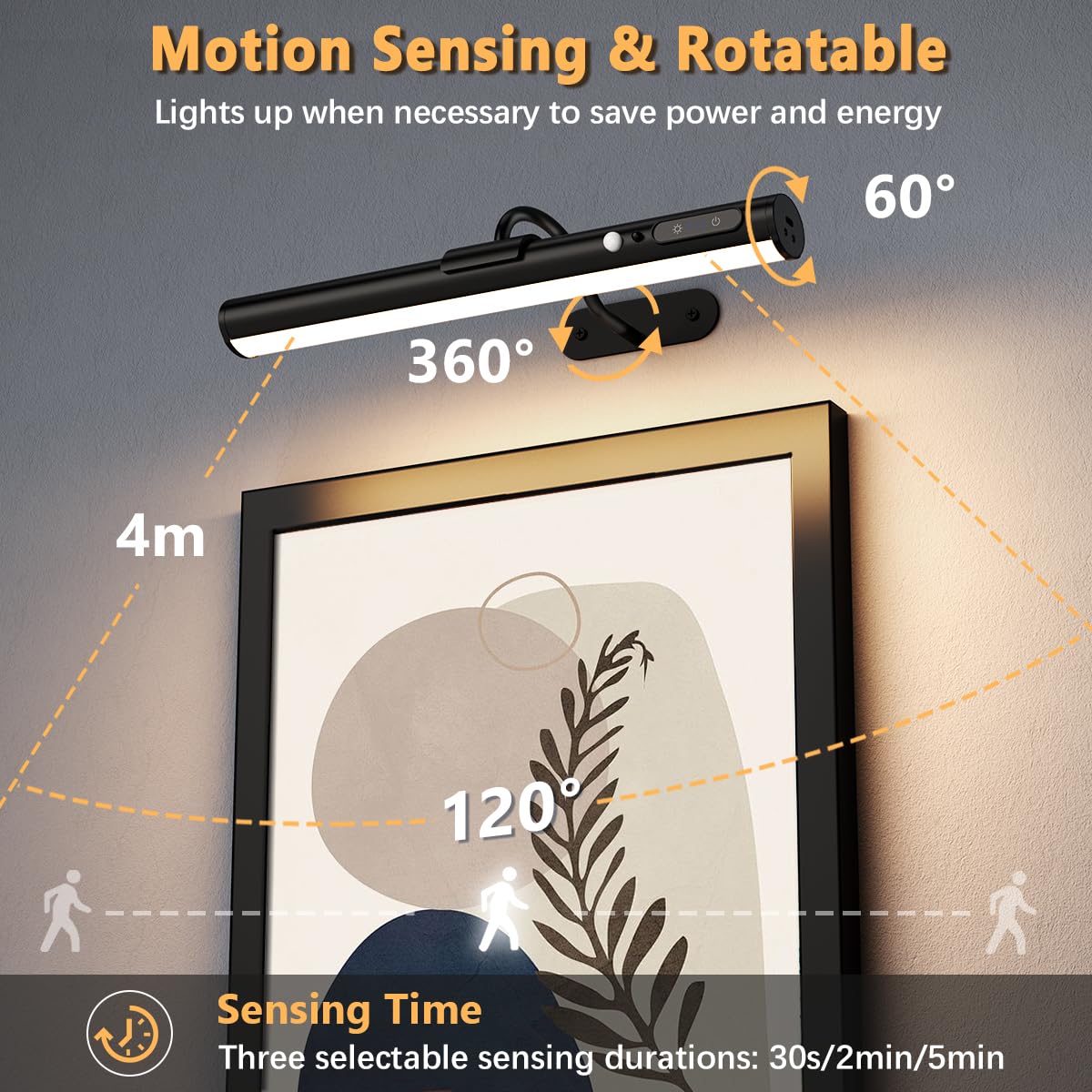 Hapfish Motion Sensor Wall Sconce - Wireless Battery Operated Art Lighting with Remote Control - Black, Model Hapfish-MS-WS-Black
