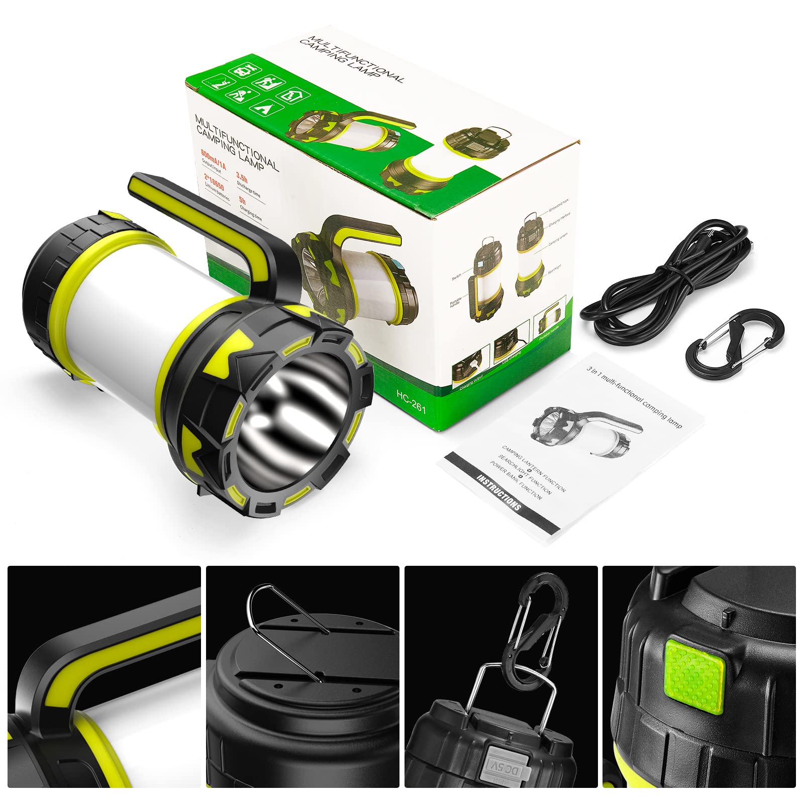Bochaos Rechargeable Flashlights - 6 Modes Led Lantern, 3000Mah Battery, Ipx4 Waterproof, Medium-2Pack, Green, Model Hc-261