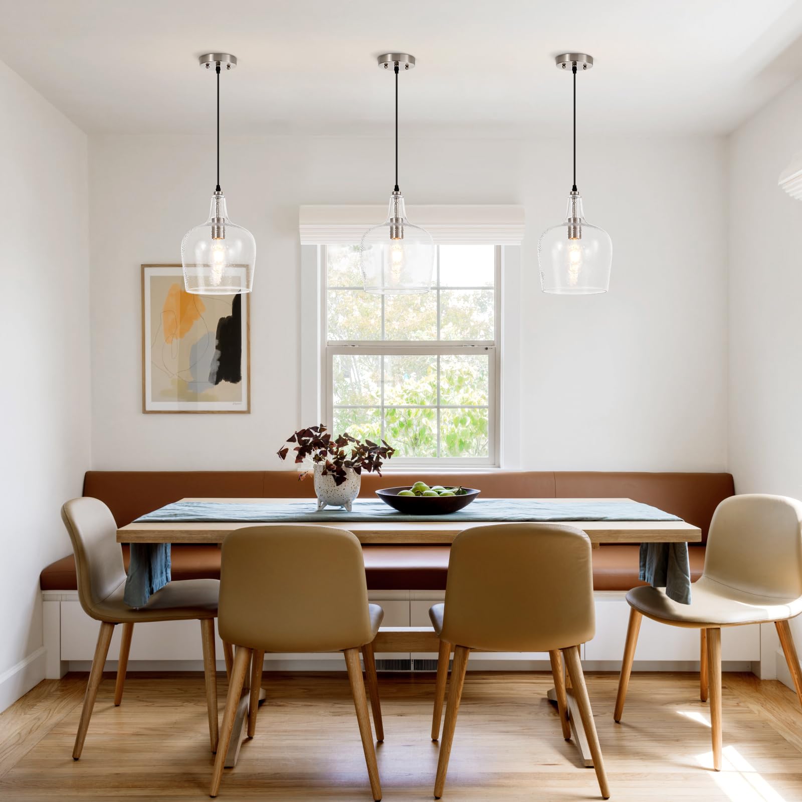 Elyccupa Large Hammered Glass Pendant Light Modern Brushed Nicklel 1 Light Single Dome Pendant Lighting Fixtures For Kitchen Island Dining Room Hallway  Dia 10 Inch  Ul Listed