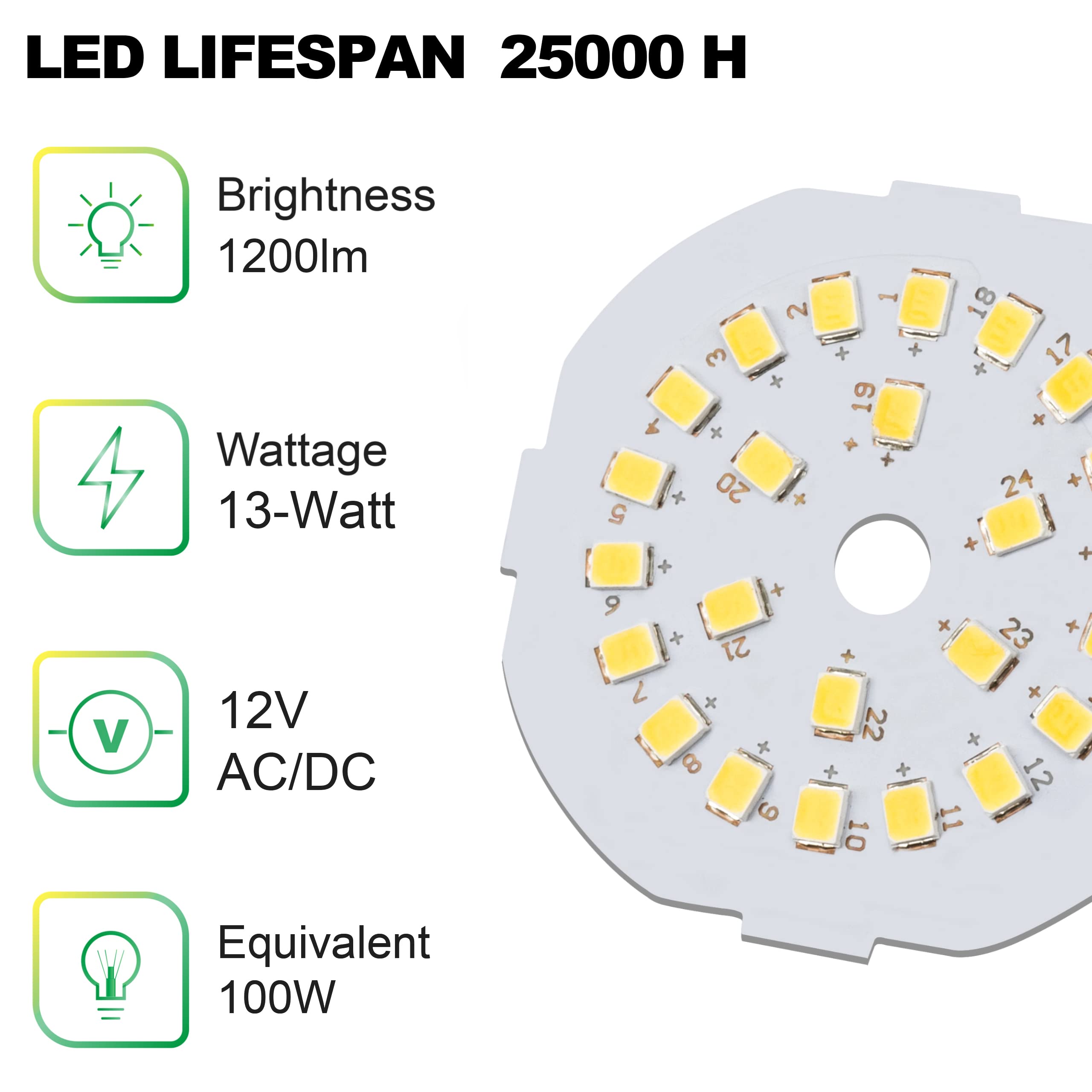 Maelsrlg Led 12V Light Bulb, 100W Equivalent, Daylight White, E26 Base, 4-Pack