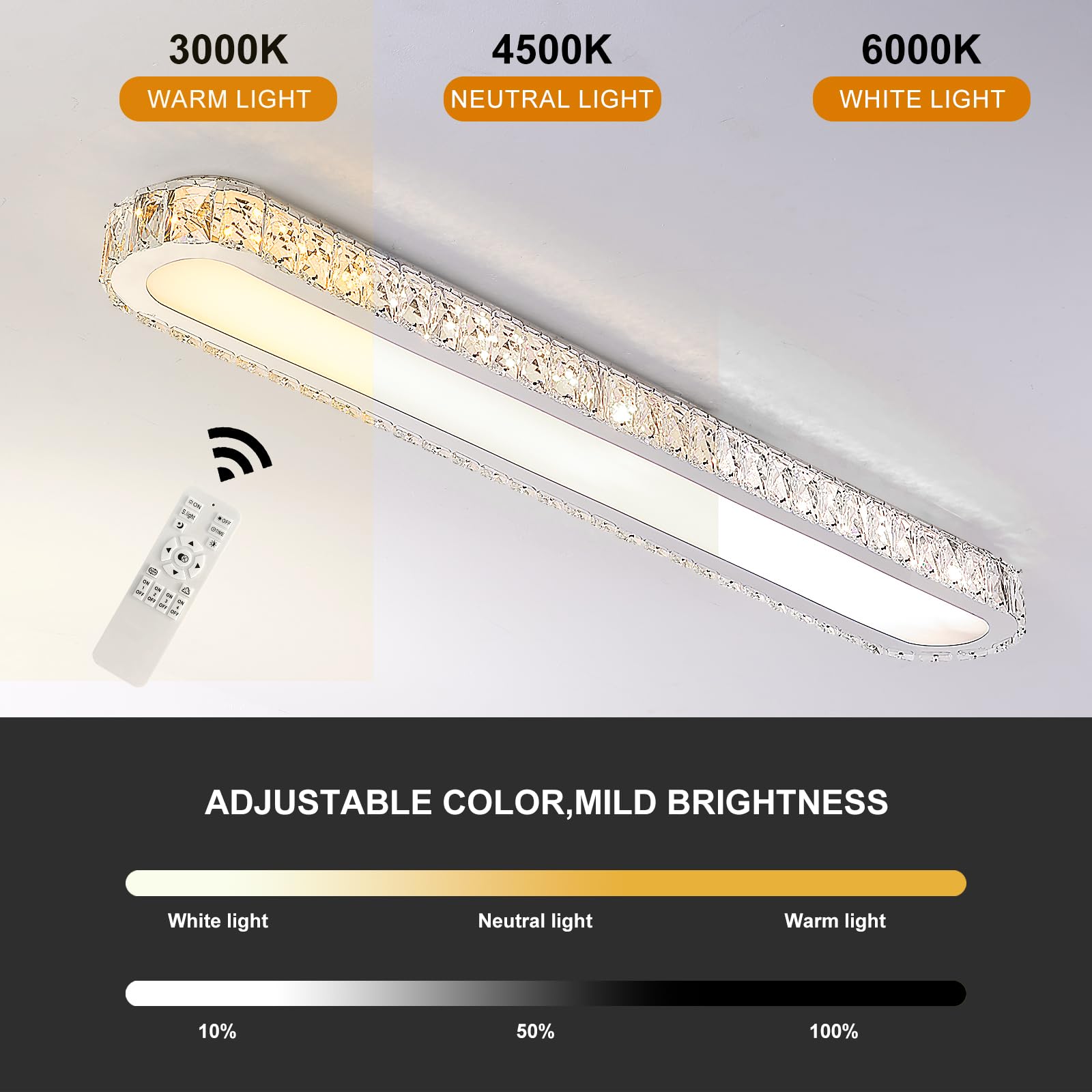 Qcyuui Dimmable Led Ceiling Light 39.4 Kitchen Lighting Fixtures Ceiling Modern stylish Crystal Ceiling Light With Remote Chrome Long Ceiling Light Fixture For Kitchen Dining Room Hallway 48W