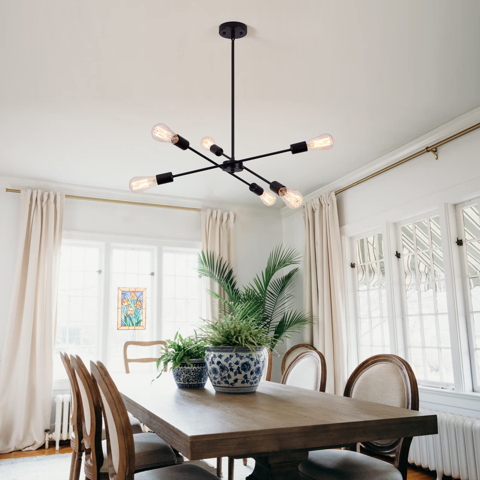 Generies Black Sputnik Chandelier 6 Lights,Modern Industrial Ceiling Light,Mid Century Vintage Contemporary Pendant Dining Room