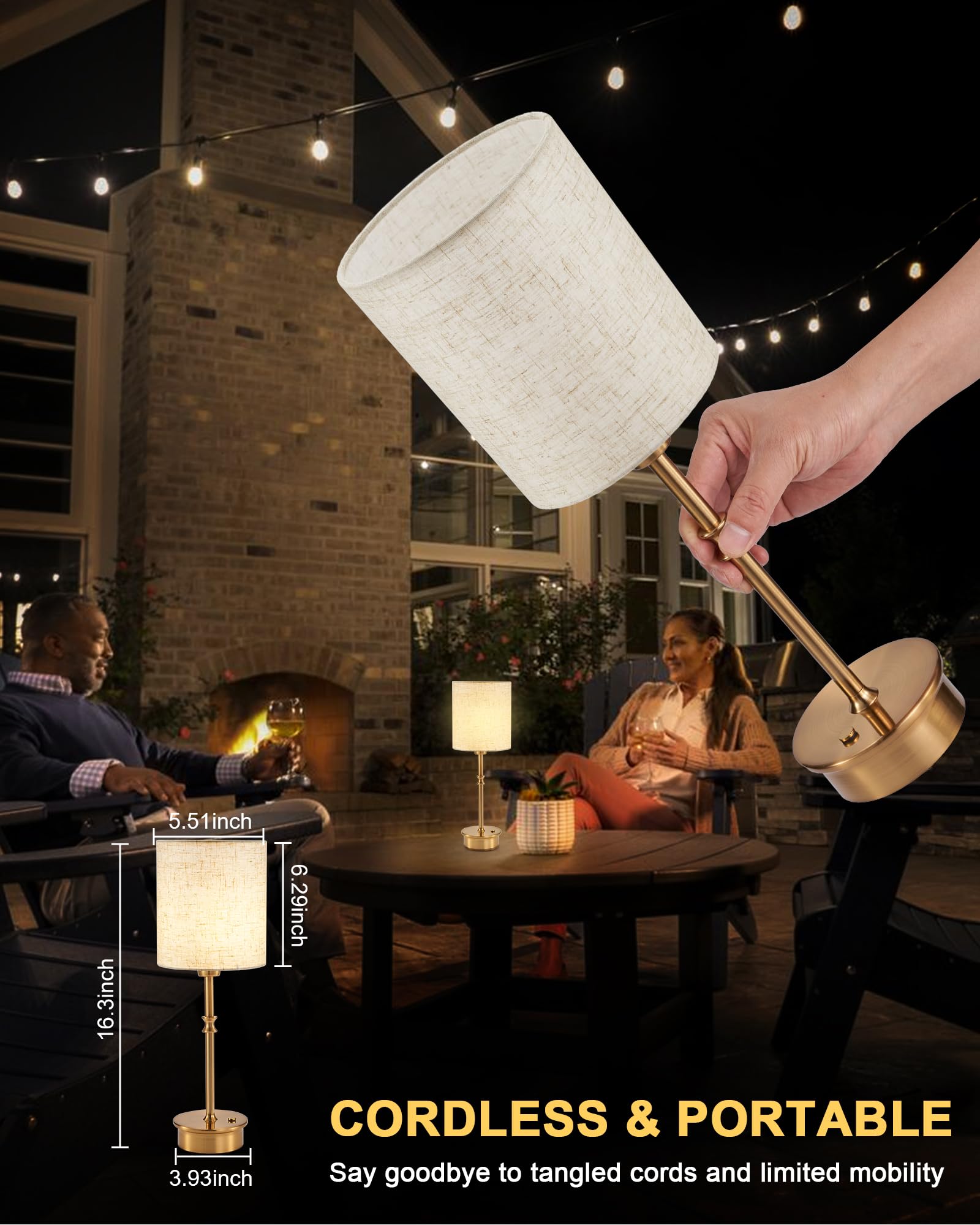 Umexus Cordless Table Lamp, Rechargeable Battery Powered Light, Dimmable Touch Small Accent Lamp With Linen Shade, Ambient Light