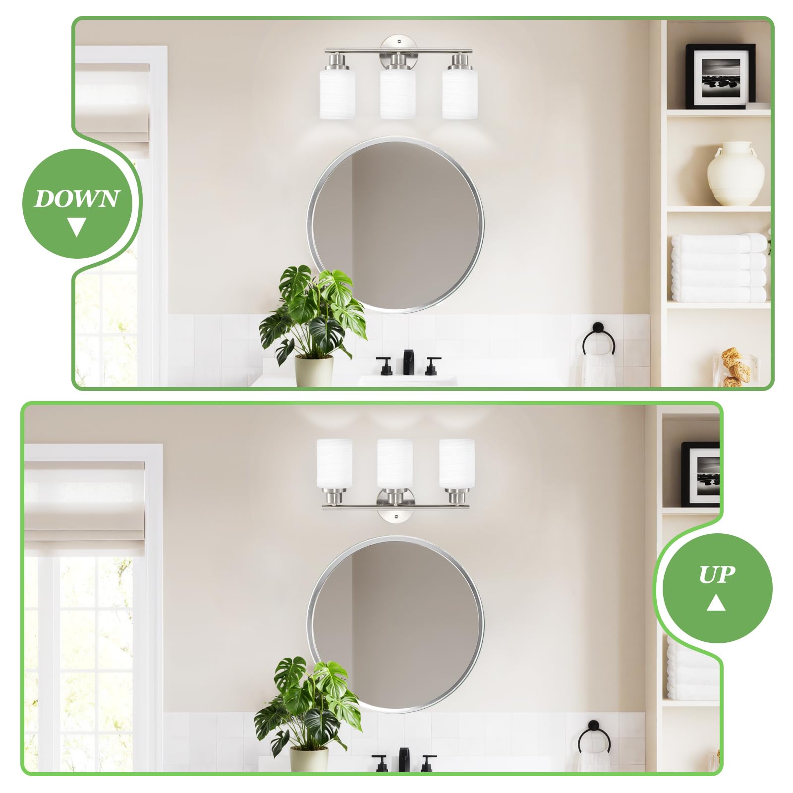 Guliaofo 3-Light Bathroom Vanity Light, Brushed Nickel Vanity Light For Bathroom, Bathroom Light With Milky White Frosted Glass