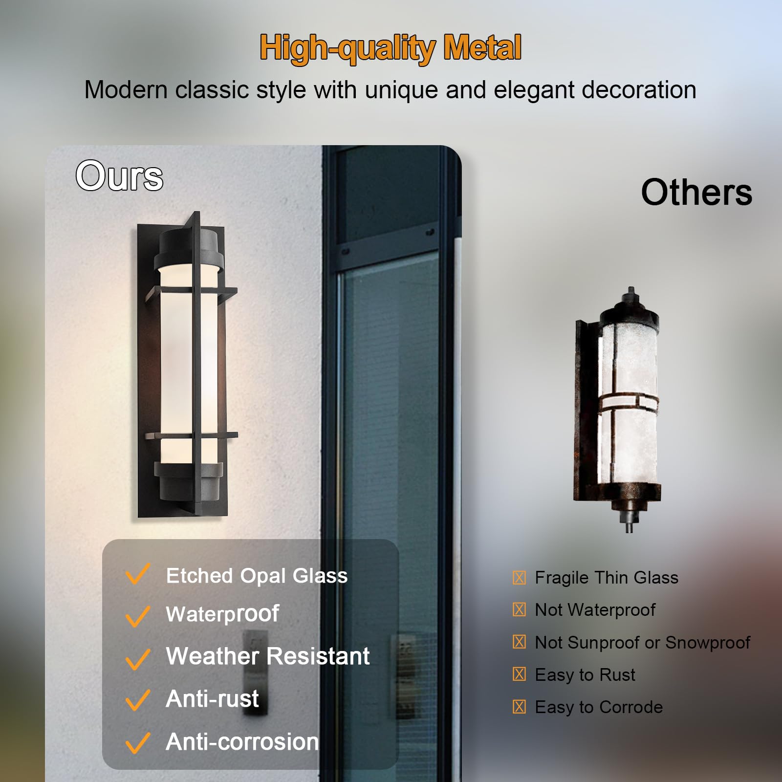 Alvime Outdoor Wall Sconce - Waterproof Black Lantern For Entryway, Patio, Garage, E26 Base