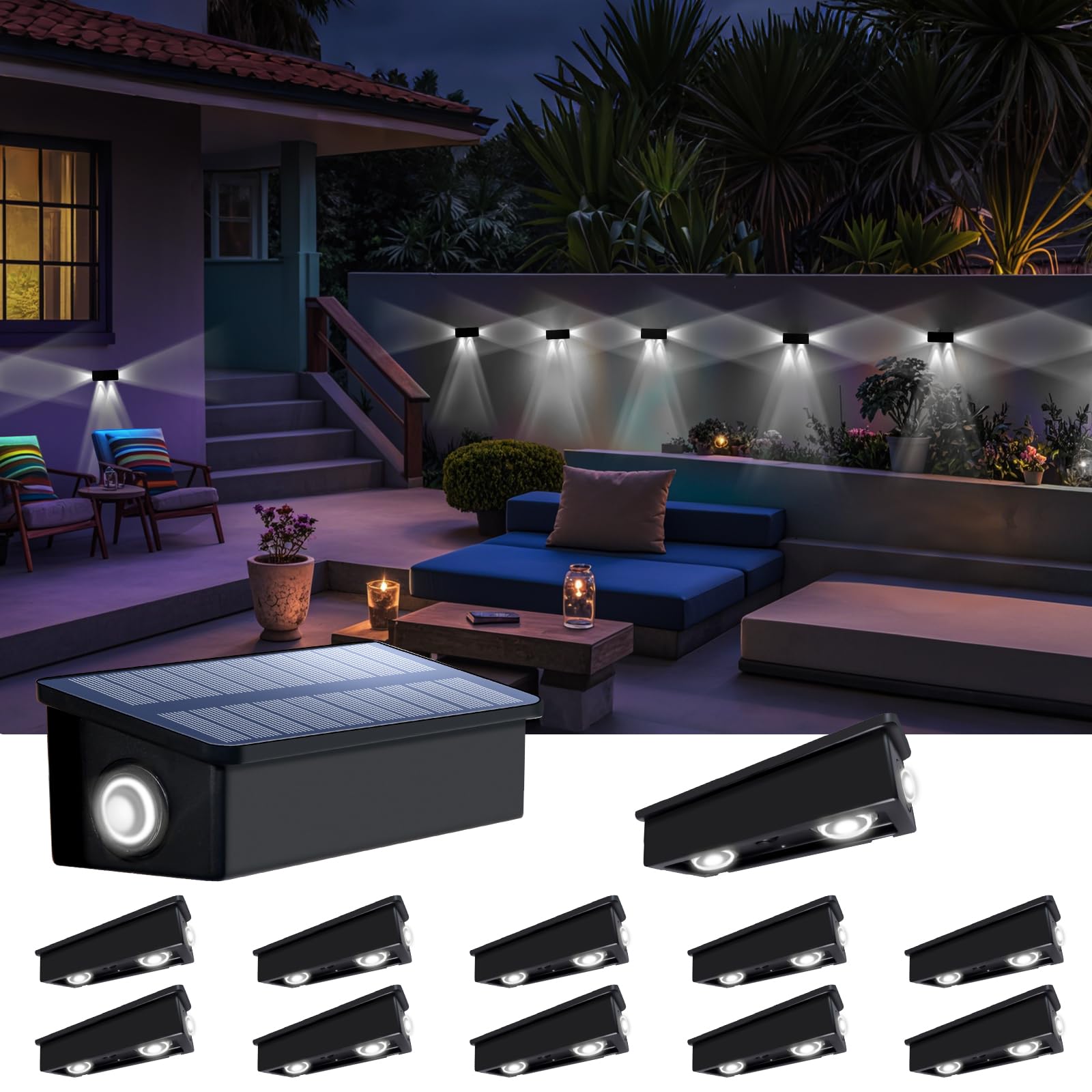 Fence Lights Solar Powered Outdoor Waterproof 3 Sided Wall LED Landscaping 12 Pack for Yard  Deck  Patio  Rail  Garage  Pool  Balcony  Energy Efficient Cool White Safety and Ambiance Easy Install