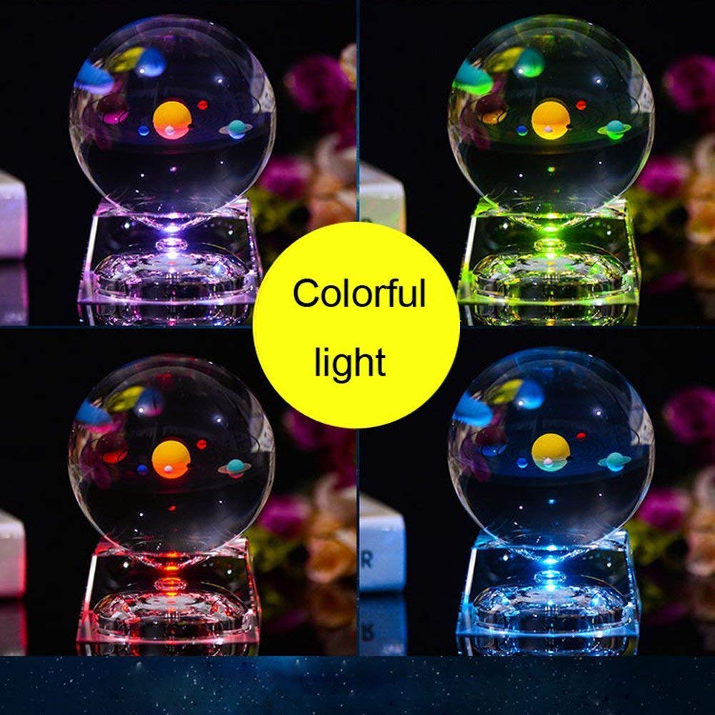FTYTEK 3D Crystal Ball with LED Base, 80mm Clear Solar System Model, Blue, Model SJQ007H