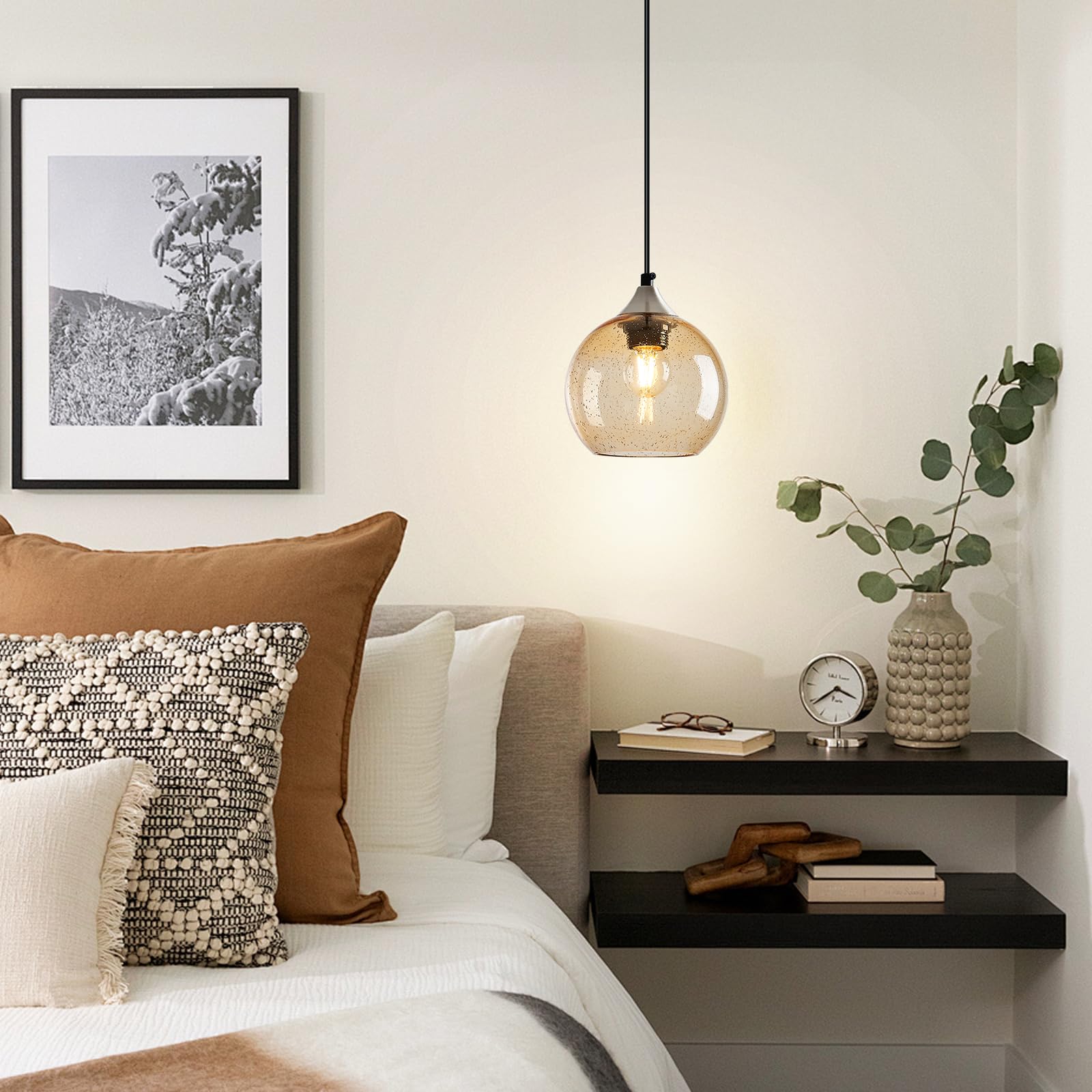 Lbsqj Light Brown Glass Pendant Lights Kitchen Island Globe Pendant Light Fixtures Modern Pendant Lighting For Bedroom Living Dining Room Light Fixture (5.9 In  3 Pack)
