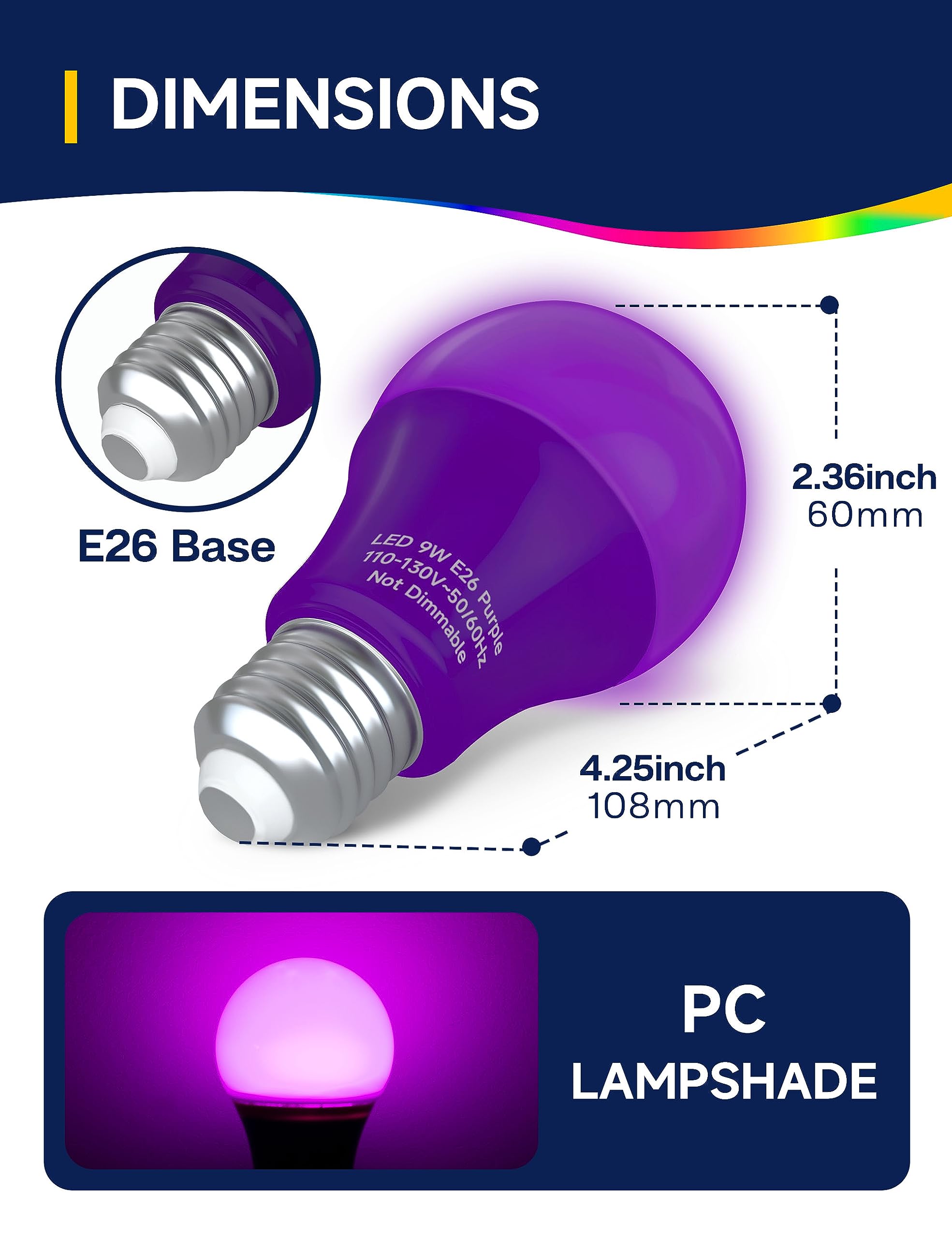 UNILAMP A19 Purple Light Bulb, 9W Equivalent 60Watt, Purple LED Bulb, LED Orange Colored Light Bulbs, E26 Base for Christmas Hal