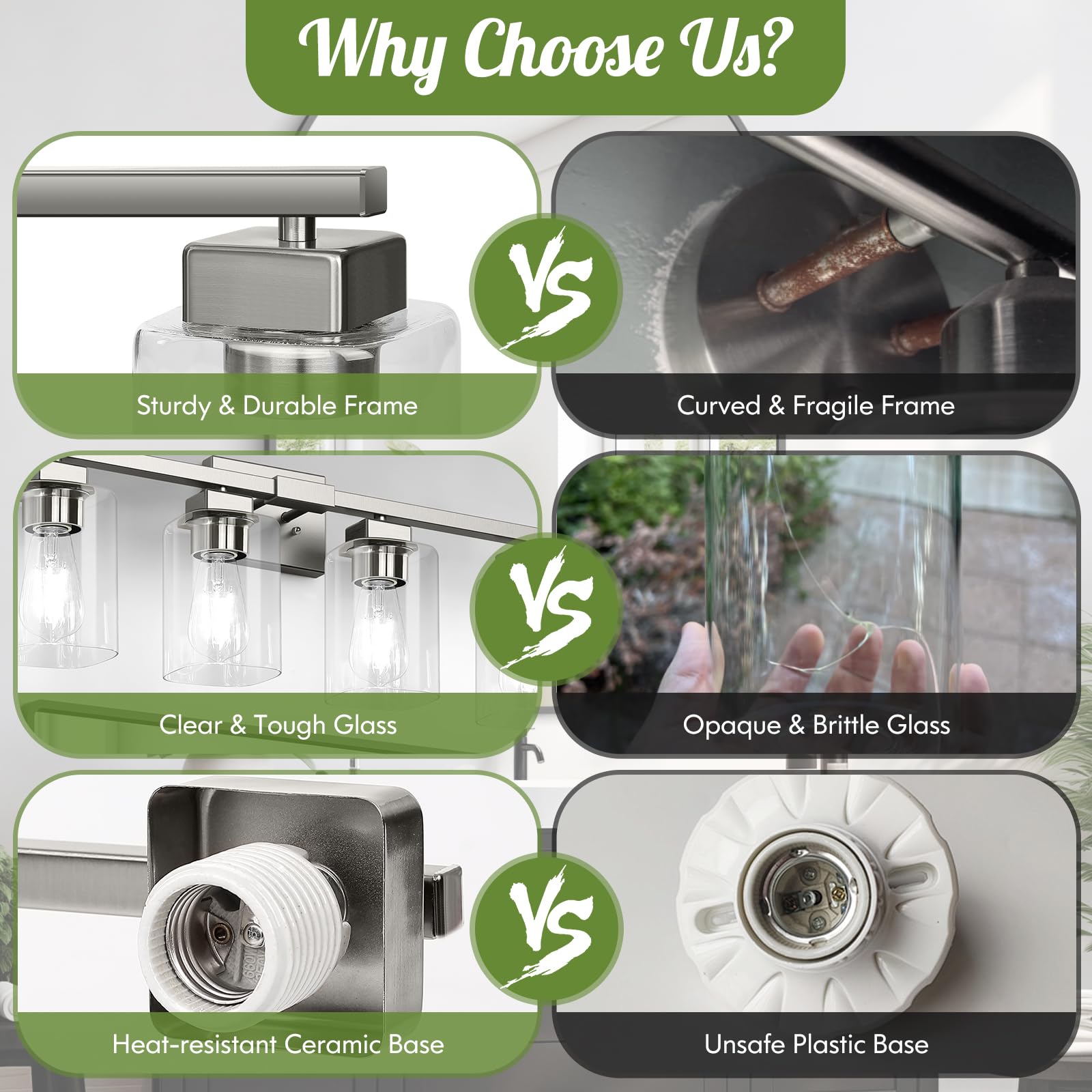 Bathroom Vanity Light, 3-Light Nickel Modern Matte Wall Sconce Lighting With Clear Glass Shade, Wall Lights,Bath Vintage Wall Mo