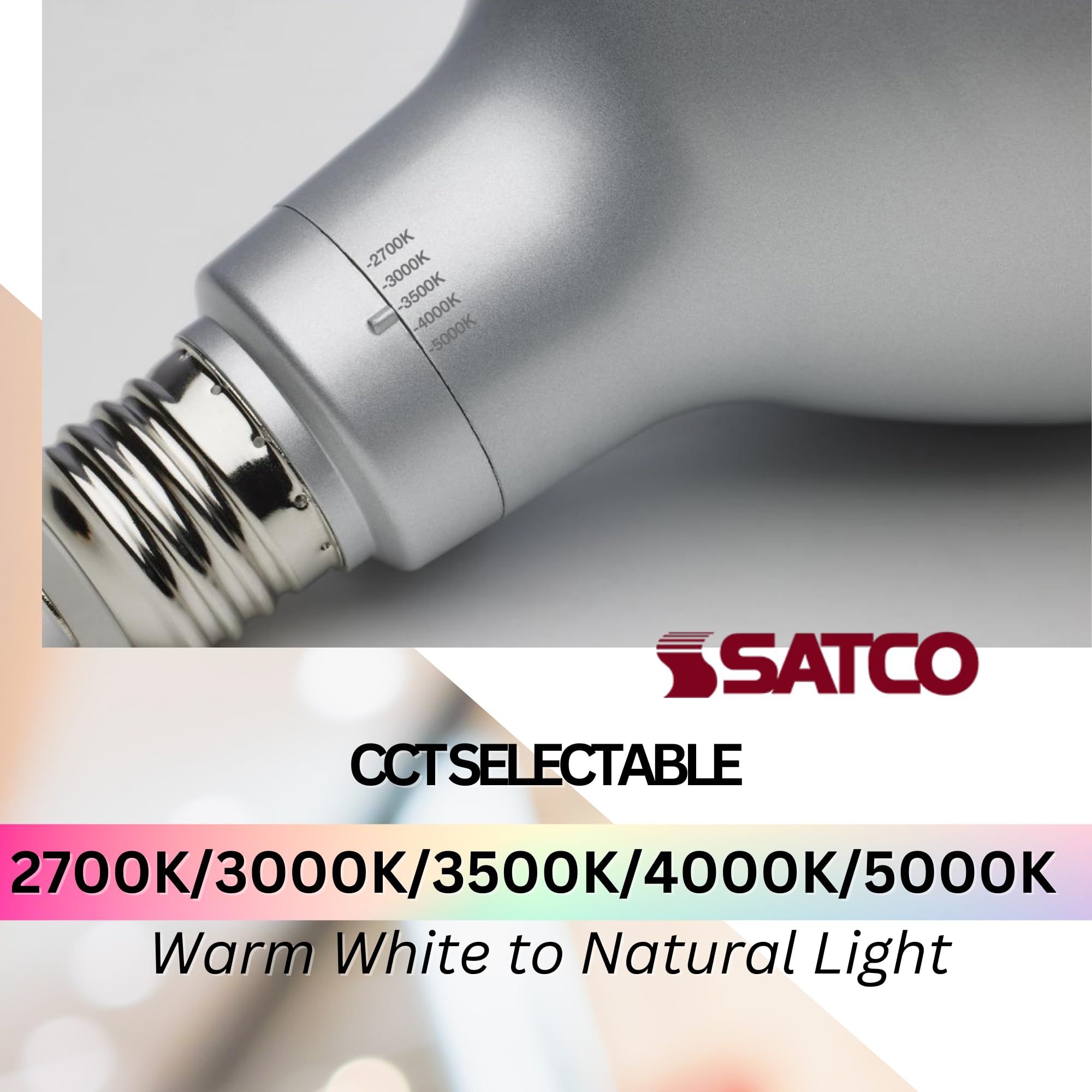 Satco S39760 19 Watt Par38 High Lumen Led; 27K/30K/35K/40K/50K Cct Selectable; Medium Base; 120-277 Volt (2 Pack)